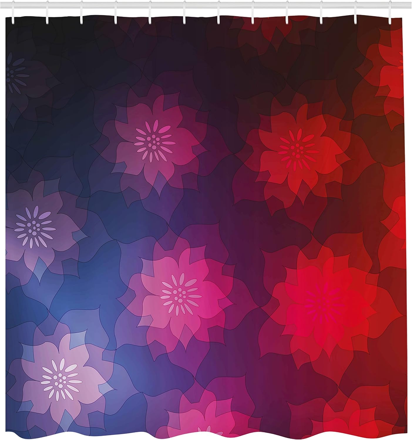 Ambesonne Abstract Shower Curtain, Rainbow Colored Ombre Design with Floral Flower Detailed Image, Cloth Fabric Bathroom Decor Set with Hooks, 69" W x 70" L, Pink Purple