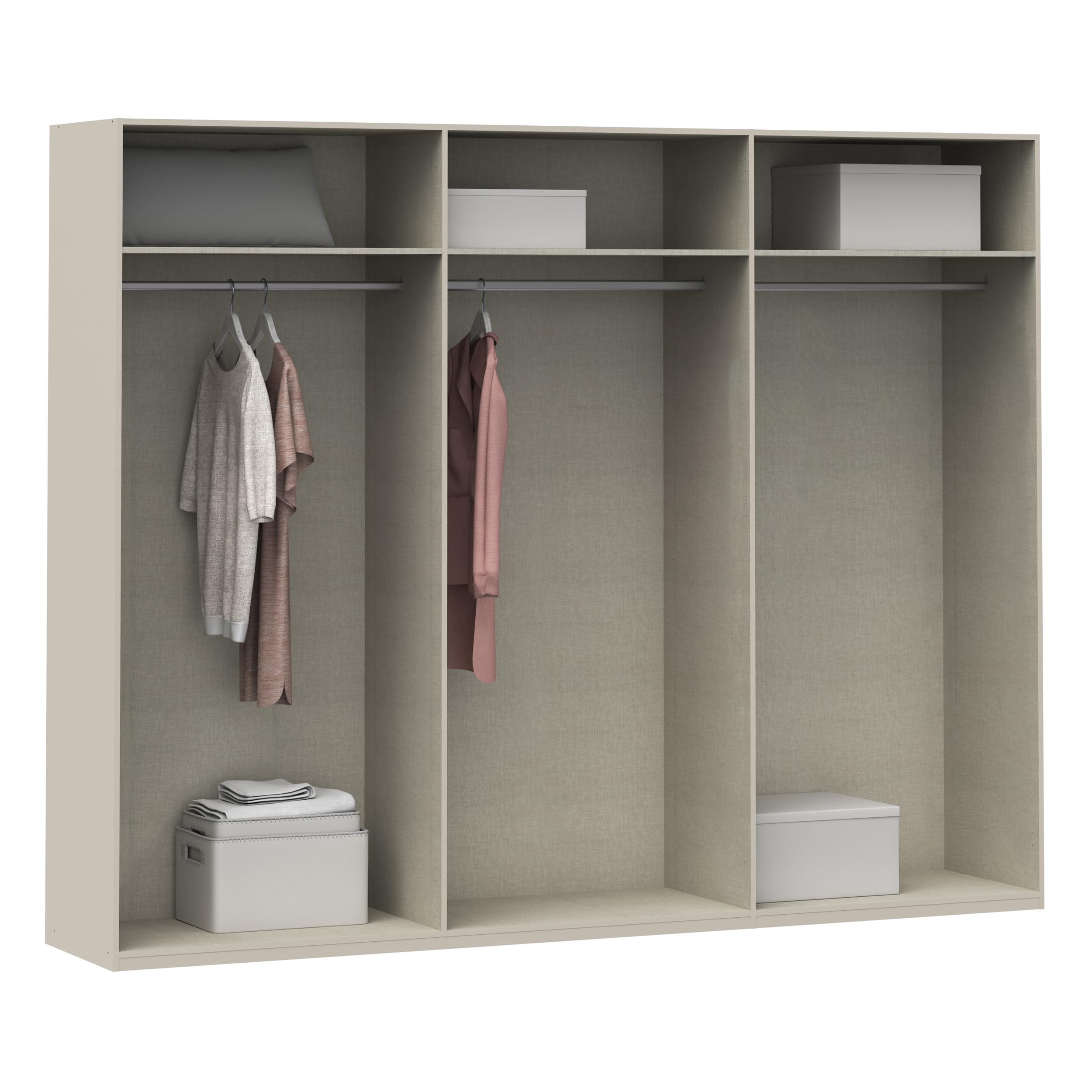 Forte EDWAL Kleiderschrank 280, moderner Kleiderschrank mit abgerundeten Griffmulden, 6-türig, Holzwerkstoff, Kaschmir|Beige Holzdekor, 266,1 cm breit x 210,5 cm hoch x 54,2 cm tief