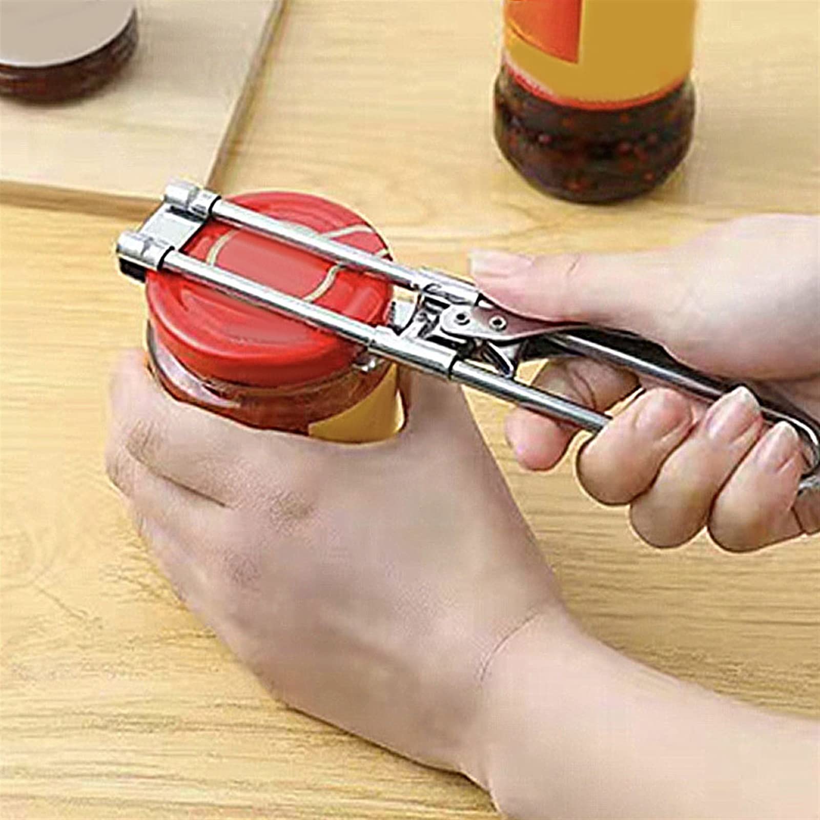 Apribottiglie, cavatappi e barattoli, multifunzione, in acciaio inox, facile da impugnare, per mani deboli, utensile da cucina