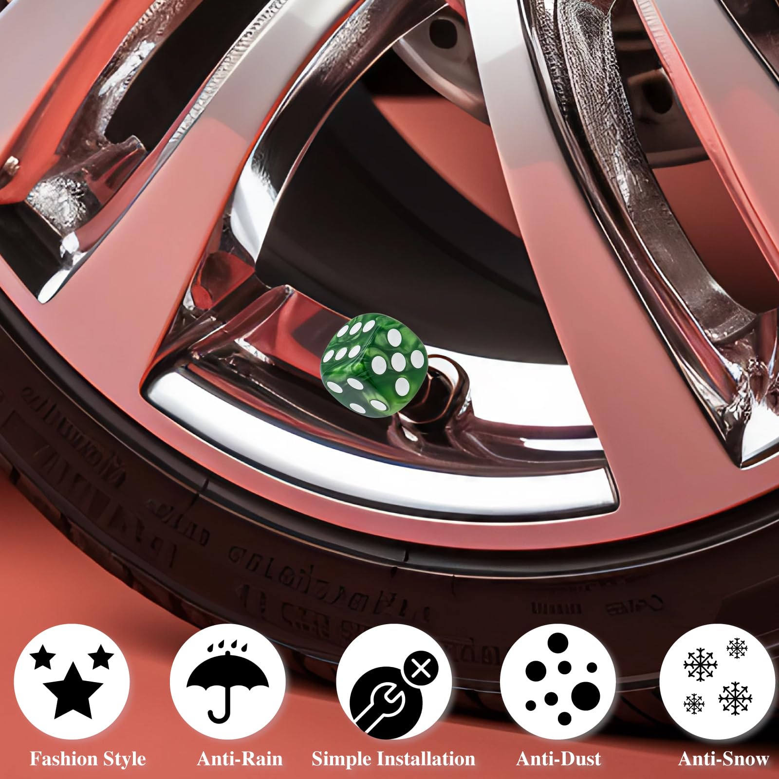Reifenventilkappen mit Perlenmuster, 4 Stück, Auslaufschutz, Luftschutz, universell, leicht, Reifenventilkappen für Autos, SUVs, LKWs