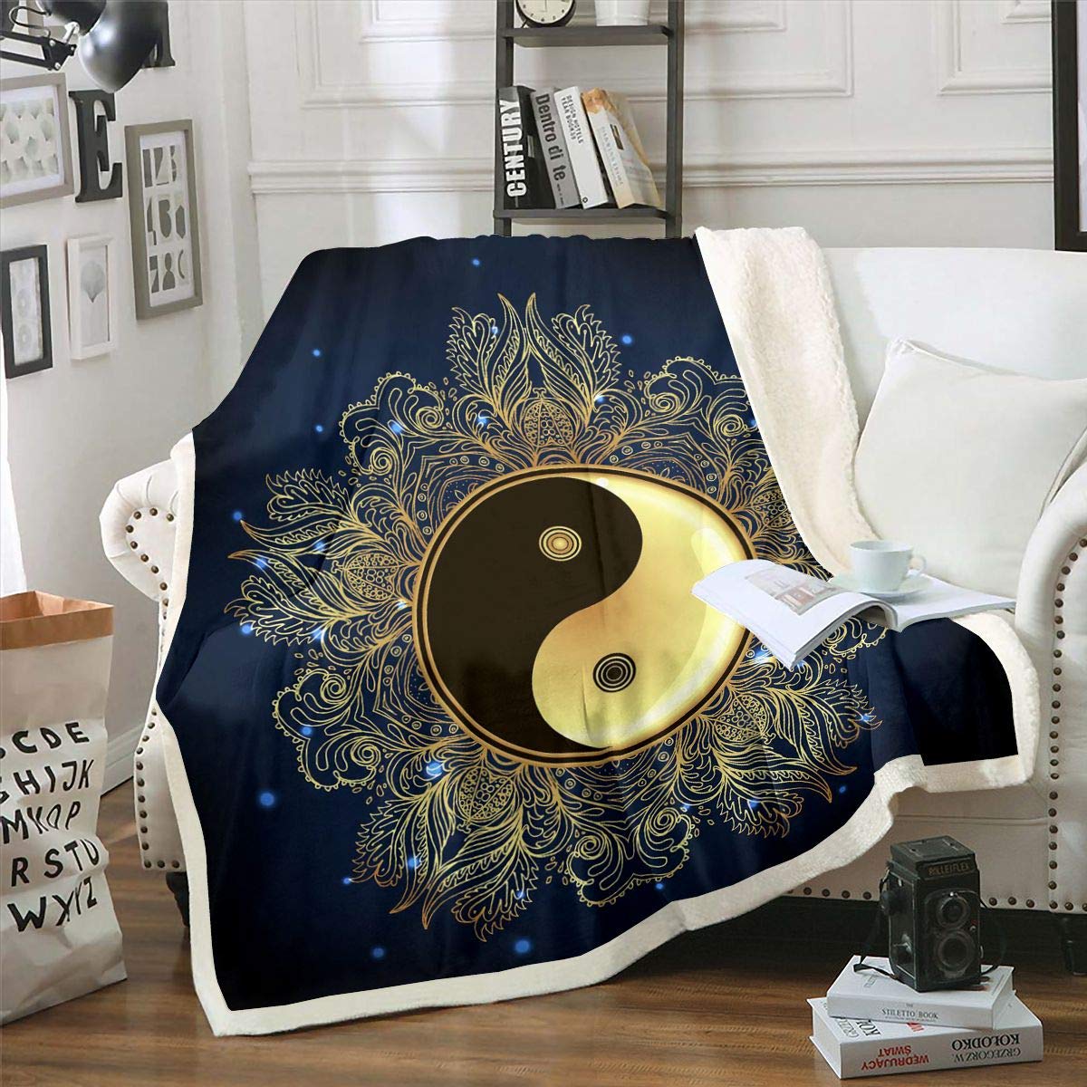 Homemissing Multicolored 9 Yin Yang Fleece Throw Blanket For Sofa Bed Boho Mandala Plush Blanket Paisley Sherpa Blanketative Bohemian Exotic Floral Single 50X60 Inch