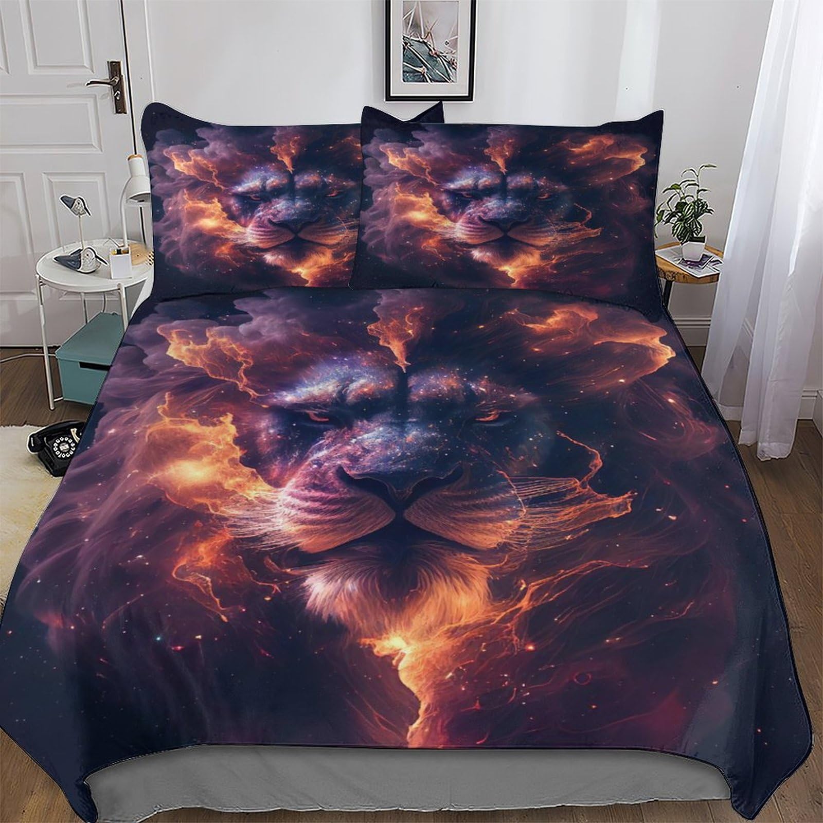 Housse de couette lion imprimé 3D en microfibre coton King Size