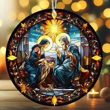 Catholic Christmas Decorations - Nativity Scene Ornaments, Mother Mary | Baby Jesus, Christian Decor.