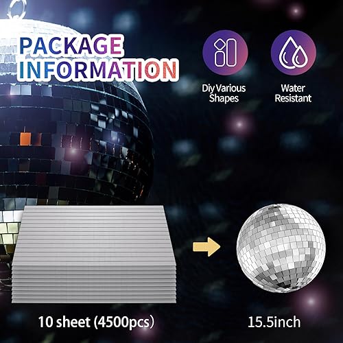 Miniatura 6 de Azulejos de mosaico, 0.394 x 0.394 in, 4500 unidades de azulejos de discoteca autoadhesivos, calcomanías cuadradas plateadas de bola de discoteca