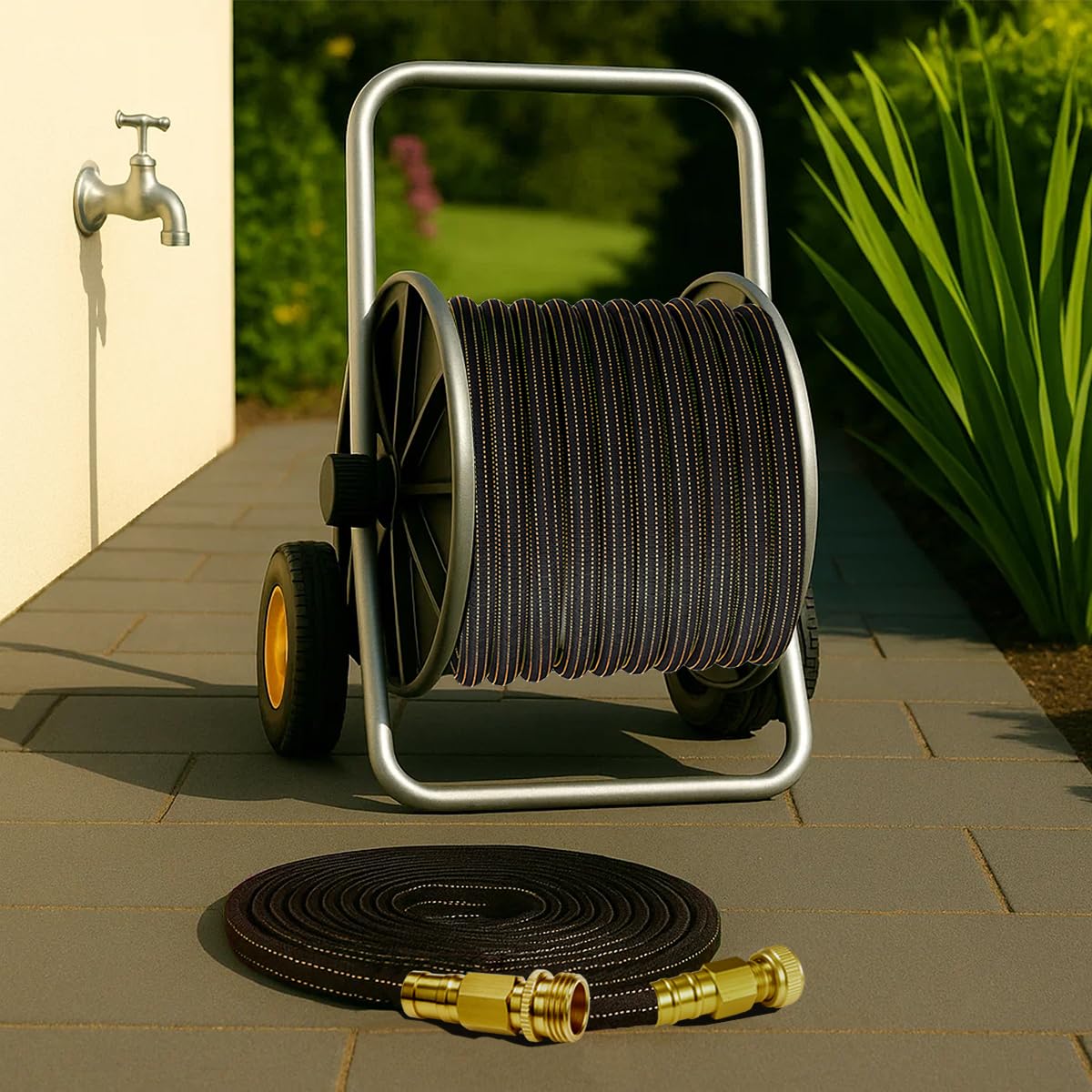 Manguera de jardín flexible de 10 pies, sin torceduras, cabeza de latón macizo, manguera de agua ligera para caravana, barco, lavado de coches, jardinería, patio, cámper, al aire libre, alta presión