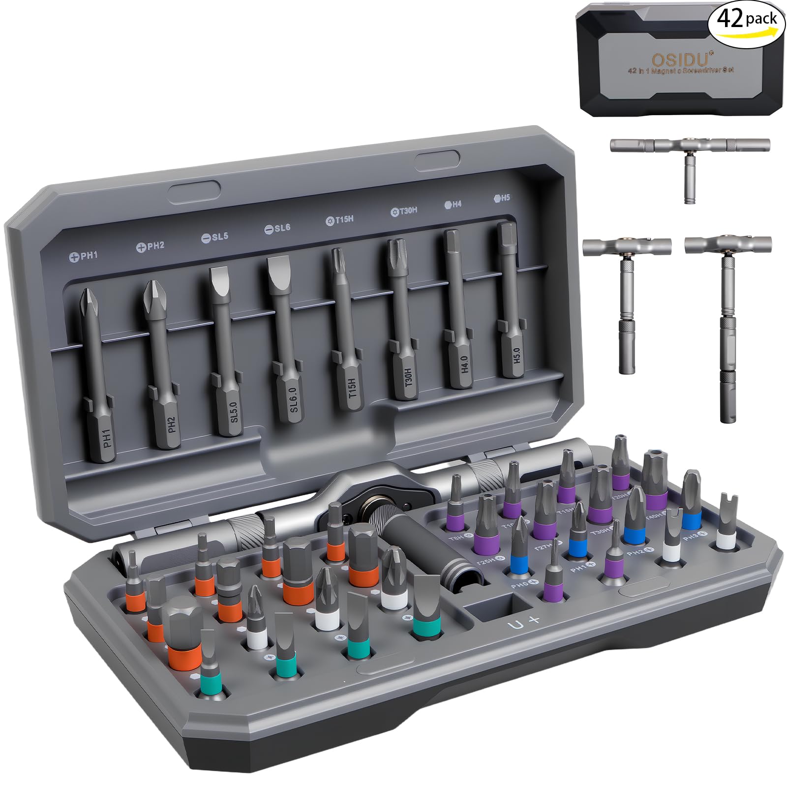 42 in 1 Magnetic Screwdriver Set Multi Bit Screwdriver Set with Detachable Ratchet Handle Portable Screw Driver Set