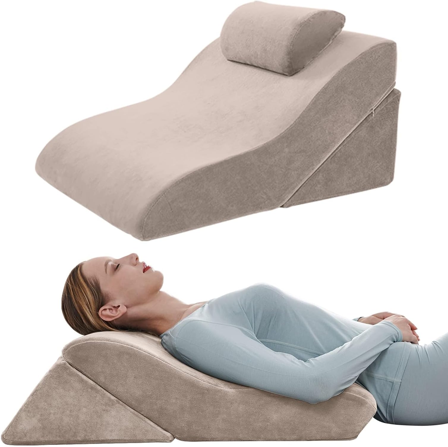 Axelrod Bed Wedge Pillow Set Foam | Adjustable Pillows for Back, Leg and Knee Pain Relief | Post Surgery Ortho Pillow – Anti Snoring, Heartburn, Acid Reflux & GRED- Brown