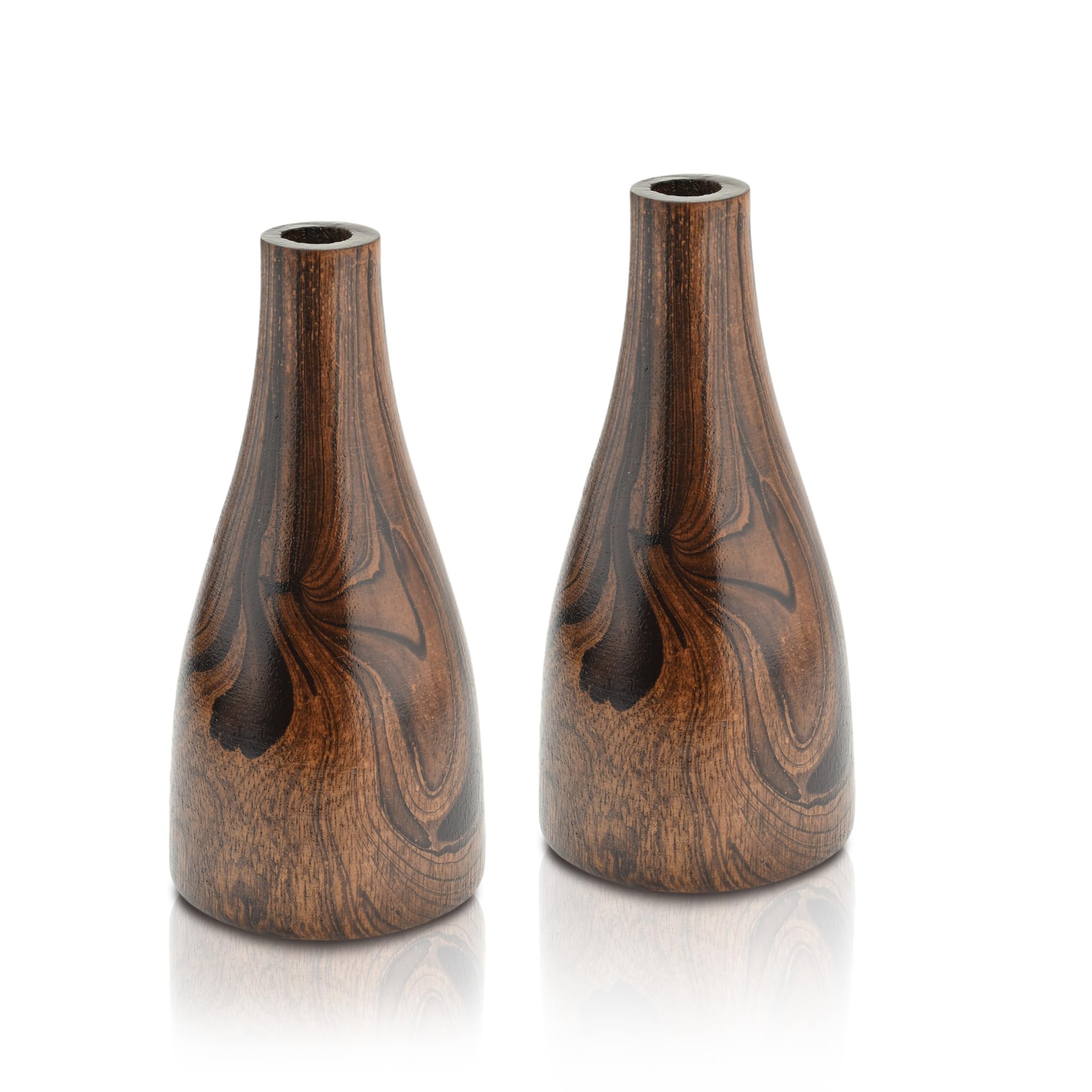 AeraVidaArtistic Grain Pattern Natural Mango Tree Wood Flower Set of 2 Vase | Modern Farmhouse Home Décor | Kitchen Bedroom Living Room Home Decoration