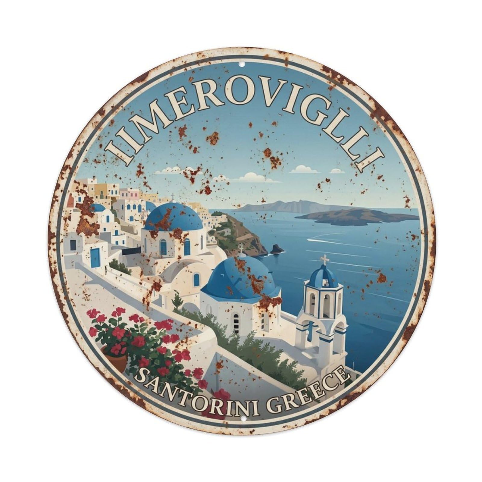 Vintage Travel Imerovigli Santorini Overlook Metal Tin Sign