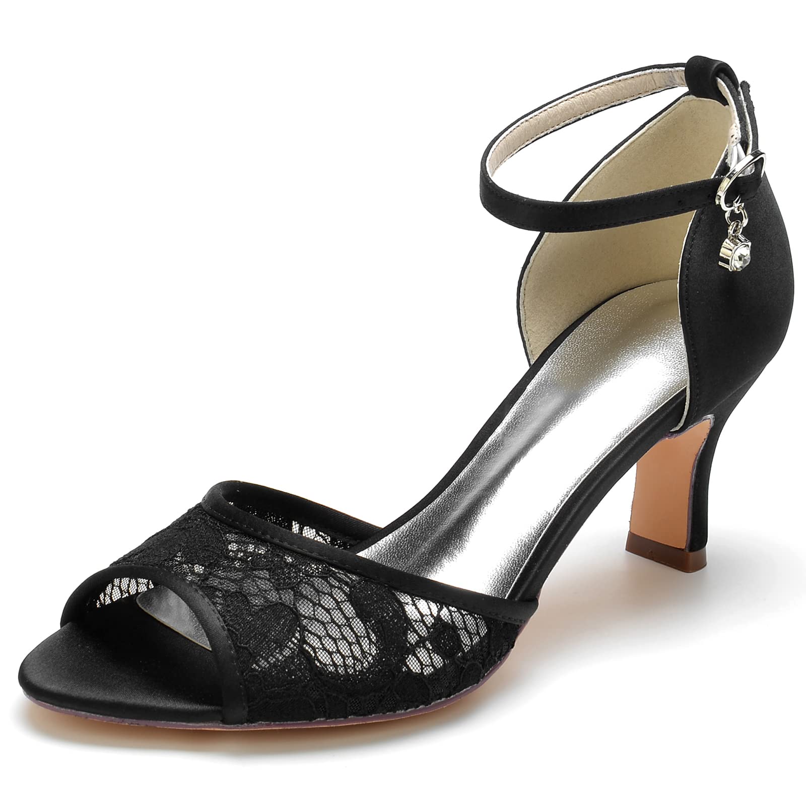 Sandali Donna in Pizzo: Scarpe da Sposa in Raso, Mesh Floreale, Tacco 6,5 cm, Sandalo Slingback per Matrimonio e Party