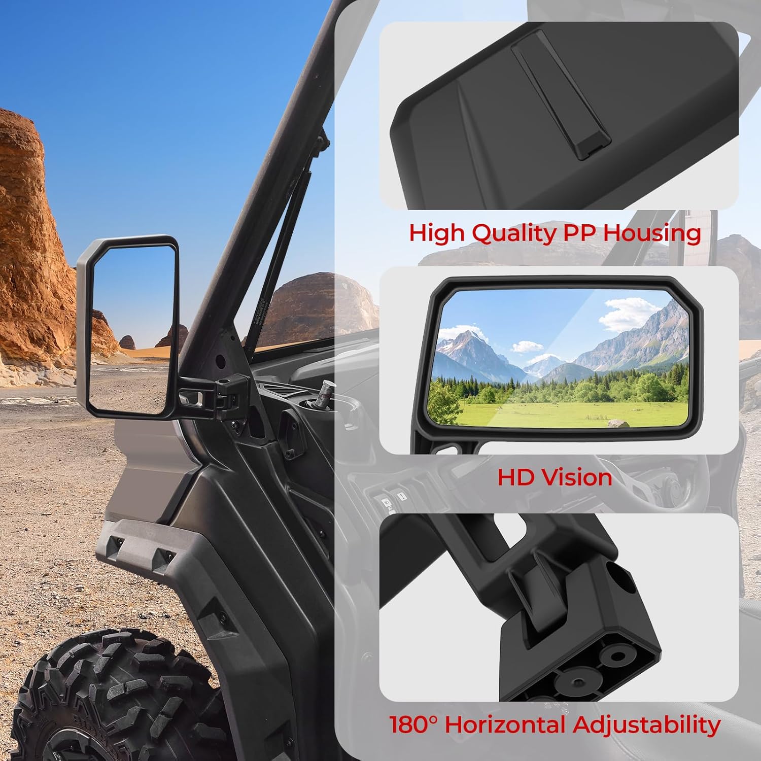 Foldable Side Mirrors for Can-Am Defender, Adjustable Convex Side Rearview Mirror Kit for Can-Am Defender HD5 HD7 HD8 HD9 HD10 2016-2026 Replace #715008100, 2PCS