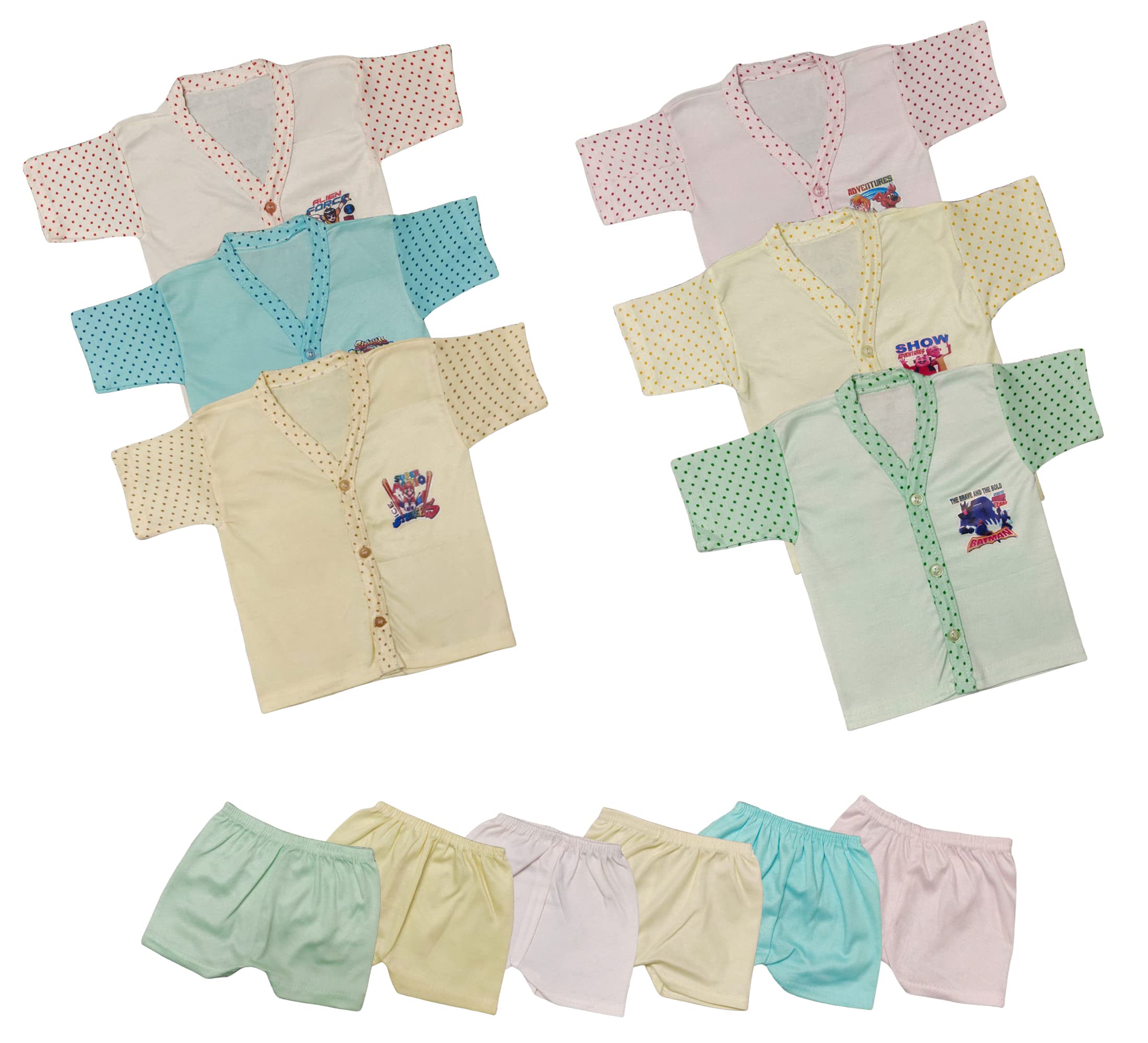 MPT.YOGI New-Born Baby Cotton Semi Colors Midi T-Shirt and Shorts and Pant Combo Set Pack of 6-D15 (9-12 Months)