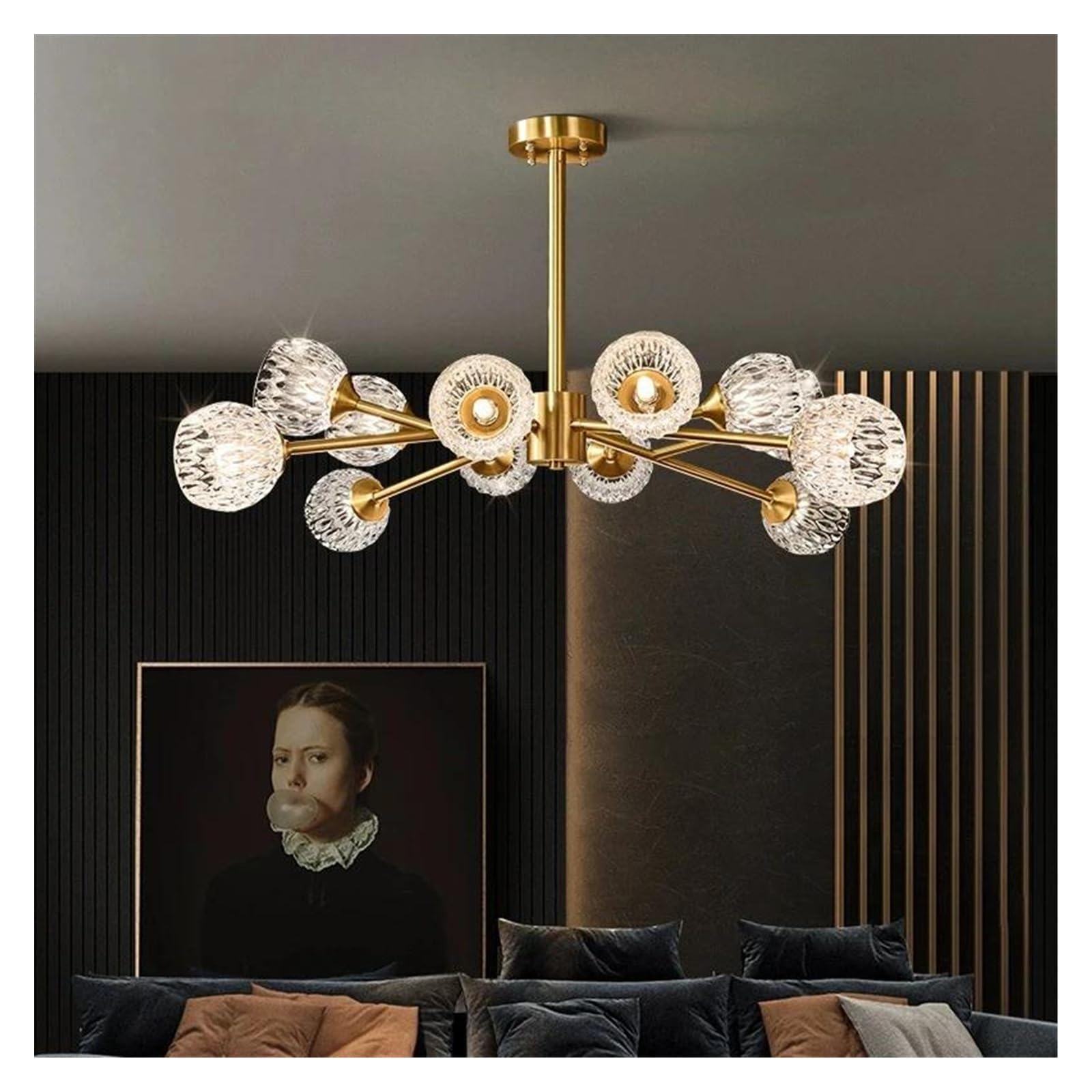 HYJAUSXB LED Ceiling Pendant Light for Living Room, Full Copper Body, Home Decor Fixture Hotel, Lobby(BD90CM 12head)