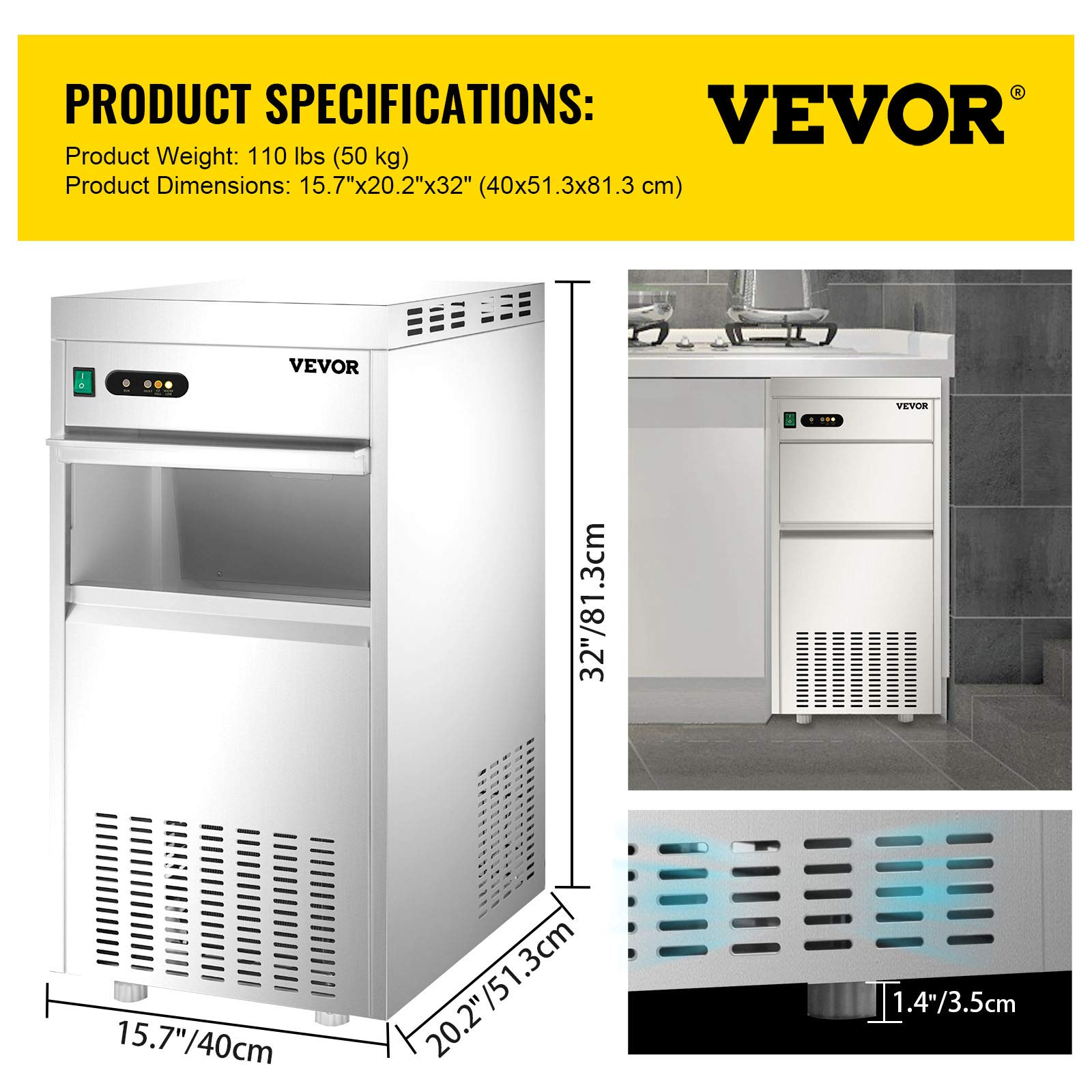 VEVOR 110V Commercial Snowflake Ice Maker 132LBS/24H, ETL Approved