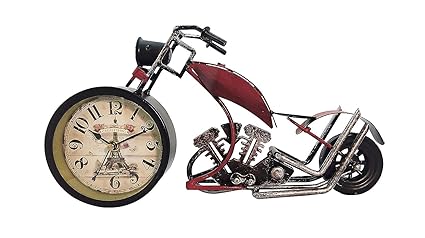 Delightful D cor Vintage Style Motorcycle Table Top Rustic Motor Bike Table Clock Antique for Mantle Shelf Decorations Living Room | Red | 32 x 5 x 16 CM | Set of 1