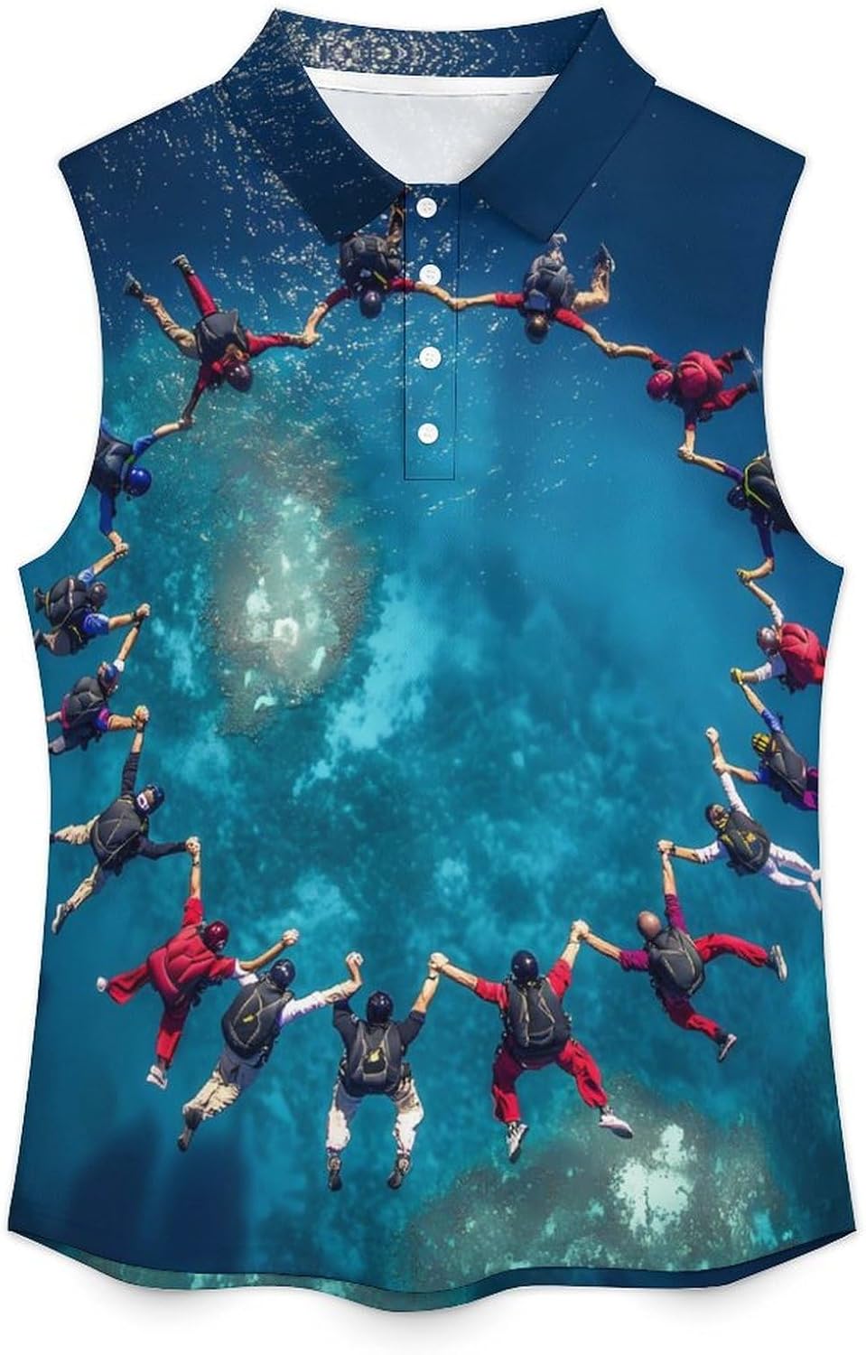 Teamwork Skydiving Ring Womens Golf Shirts Print Polo Shirt Sleeveless Tank Top Casual Work Blouses