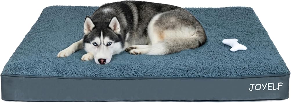 JOYELF XLarge Dog Crate Bed Mats Orthopedic Dog Bed, Egg Crate Foam Dog Mat with Removable Cover, a Squeaker Toy as Gift