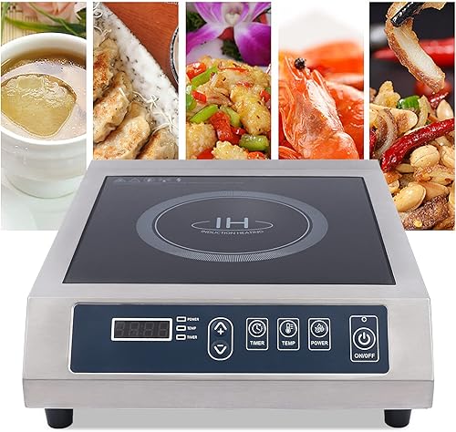 Miniatura 6 de Panel de cristal negro + placa de inducción de acero inoxidable, quemador de grado comercial de alta potencia de 110 V 3500 W, placa de inducción