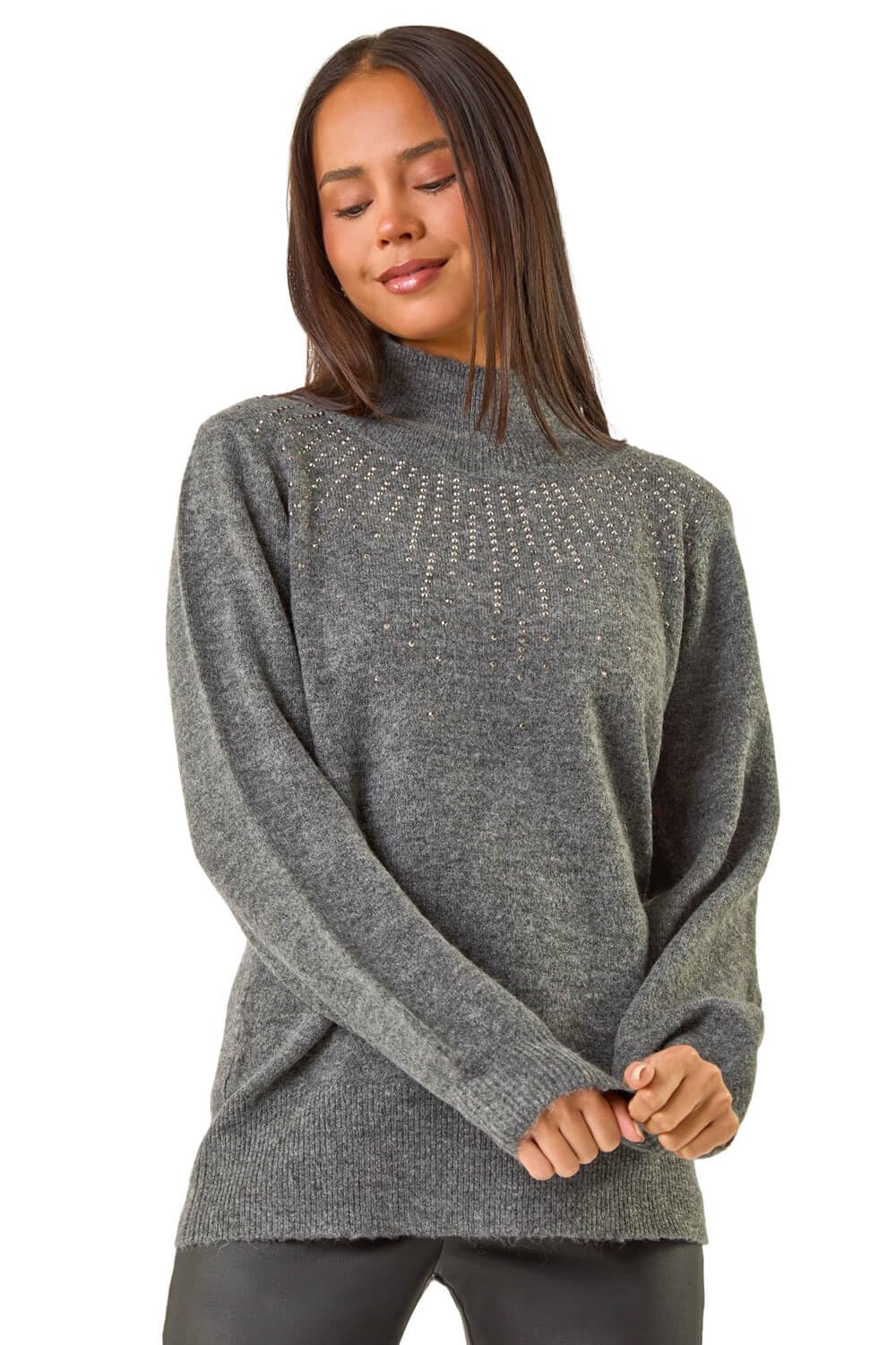 Roman Women's Grey Petite Sparkly Knit Jumper In | Size: 14