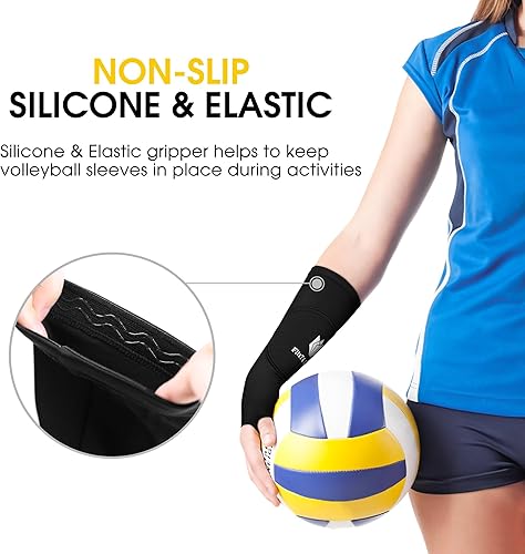 Miniatura 4 de FitsT4 Sports Mangas de voleibol para niñas y jóvenes con almohadillas de protección para el pulgar con protección UPF 50, guantes antideslizantes