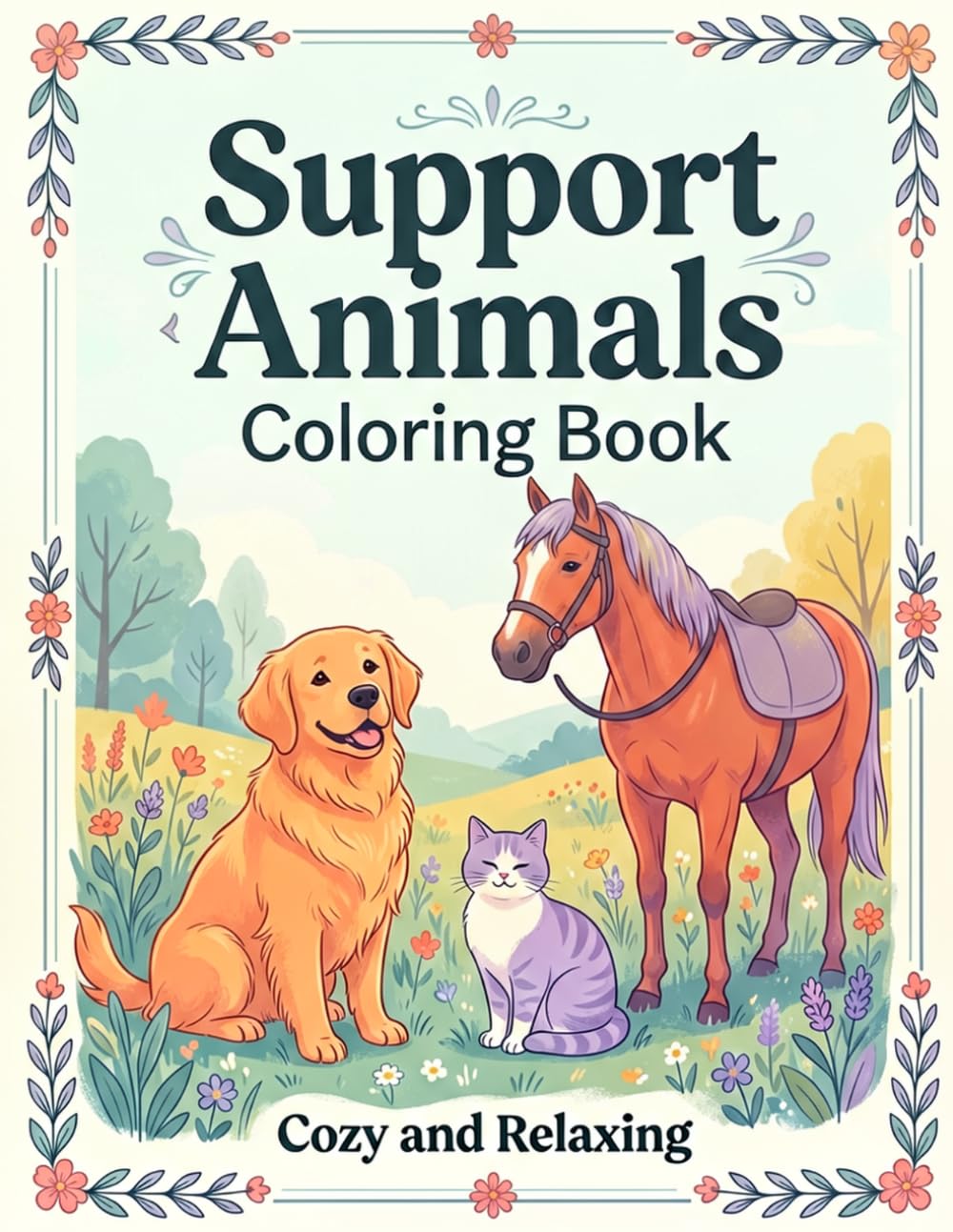 Support Animals Coloring Book: A Peaceful Journey of Companion Dogs, Therapy Pets, and Comforting Scenes for Adults and Kids.