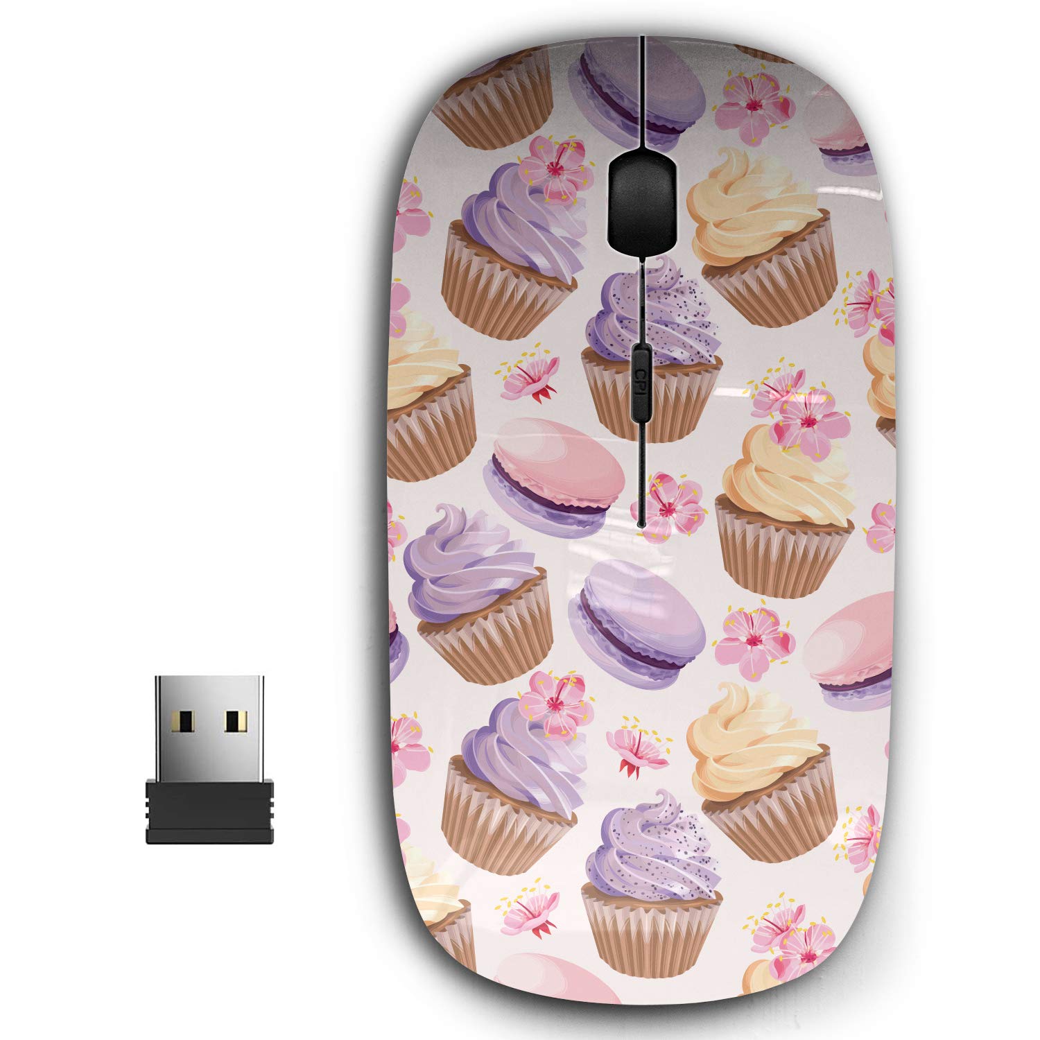 KAWAMOUSE2.4G Ergonomic Portable USB Wireless Mouse for PC, Laptop, Computer, Notebook with Nano Receiver (Cupcakes Flowers)