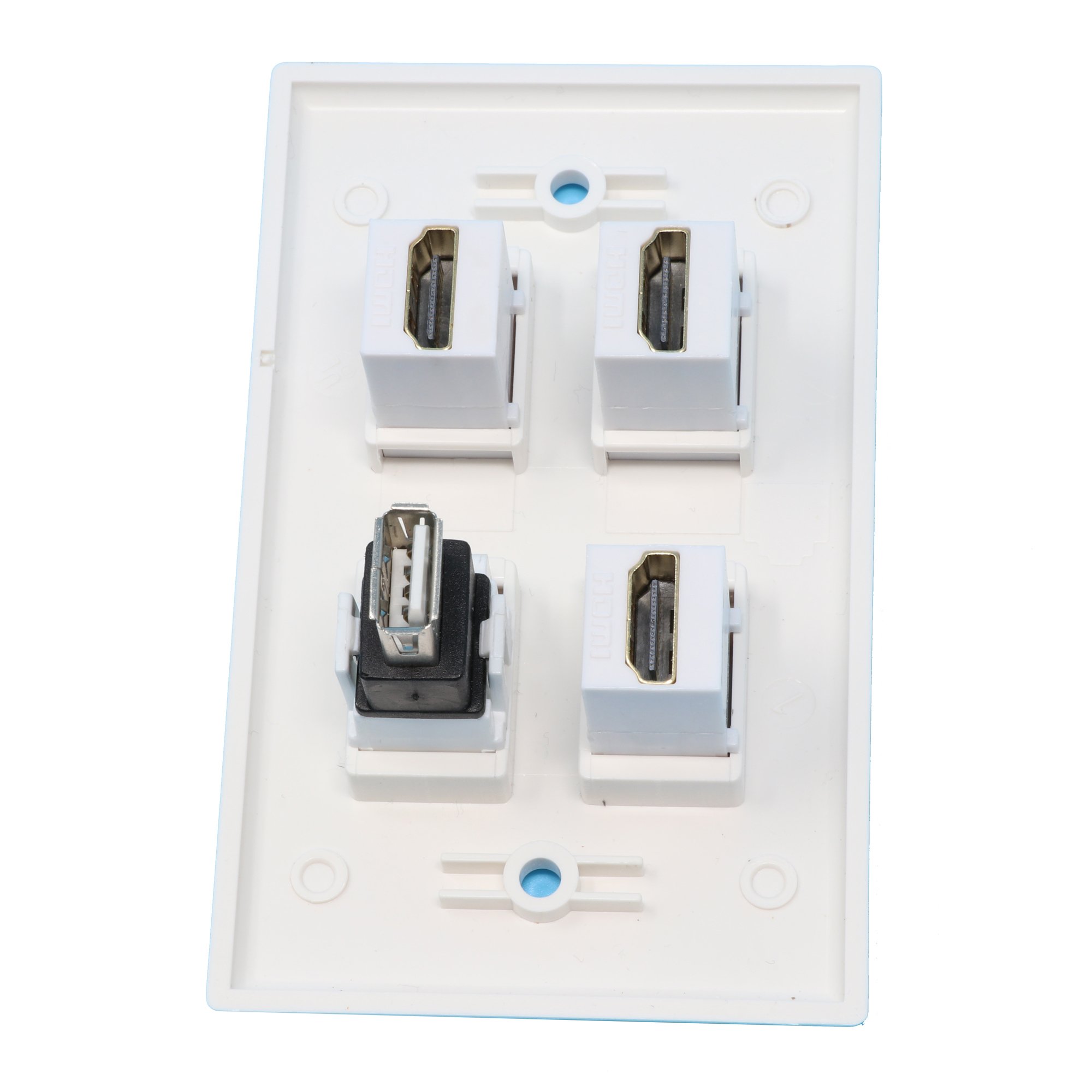 RiteAV – 3 x HDMI et 1 x port USB 2.0 A/A femelle plaque murale Blanc