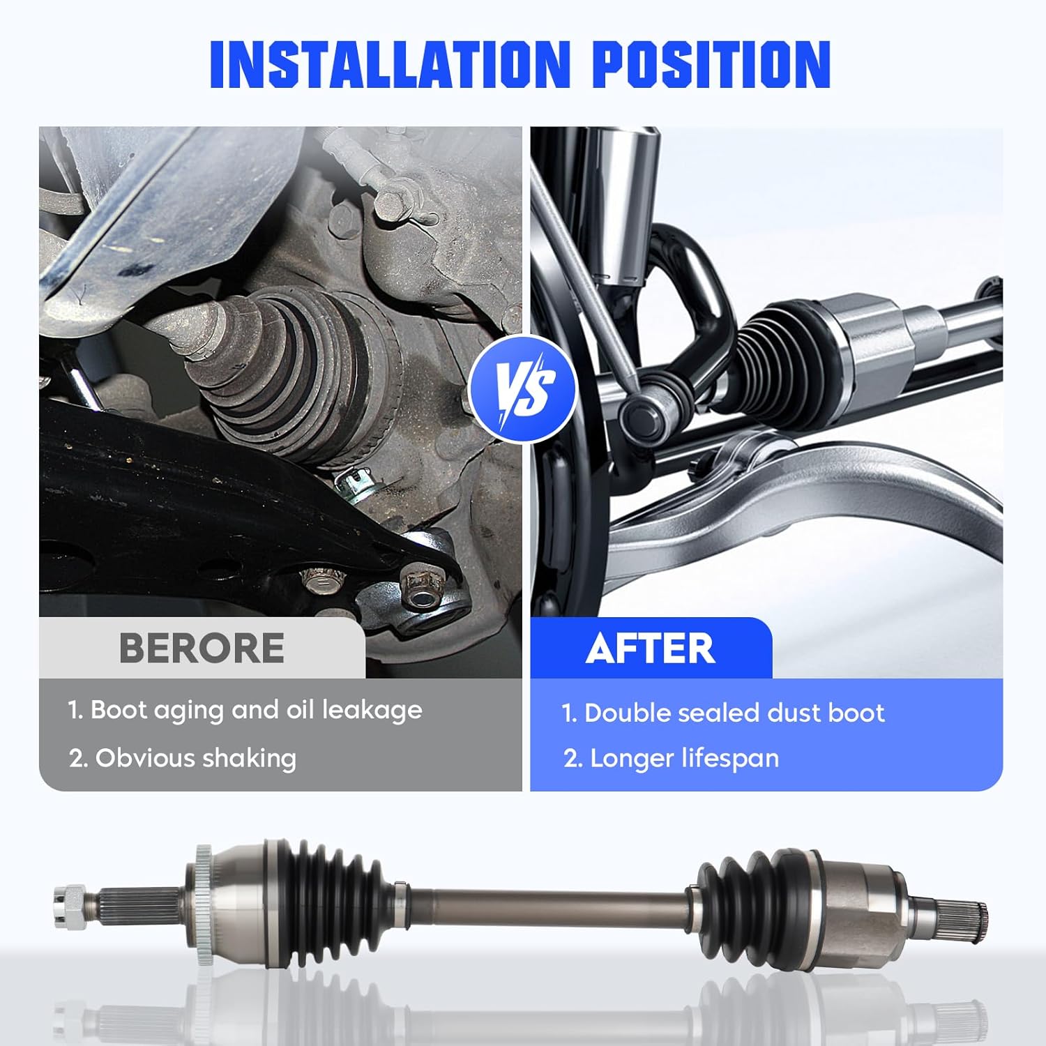 Front CV Axle Shaft Assembly Fit for Hyundai Sonata 2.4L 2011 2012 2013 2014, Automatic Transmission Only, Left and Right CV Joint Shaft, Replacement for 66-3720 60-3721, 2 pack