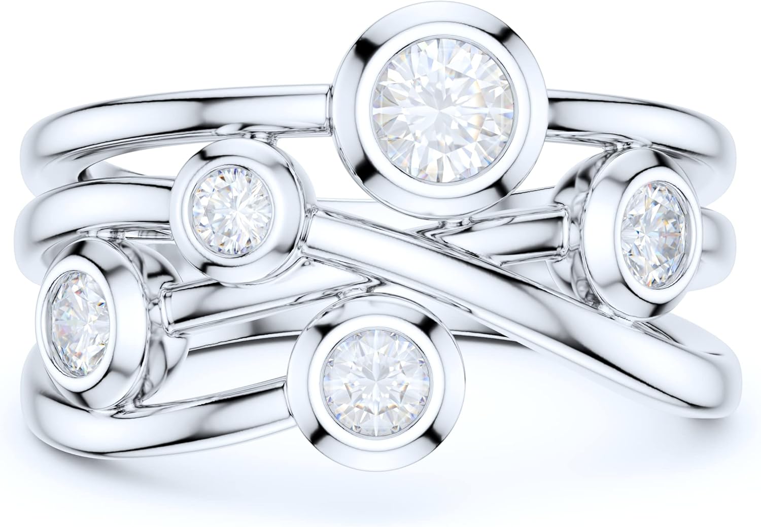 Sterling Silver Split Interlaced Shank Simulated Round Brilliant Diamond or Genuine Moissanite Bubble Cocktail Ring Promise Ring Wedding Band