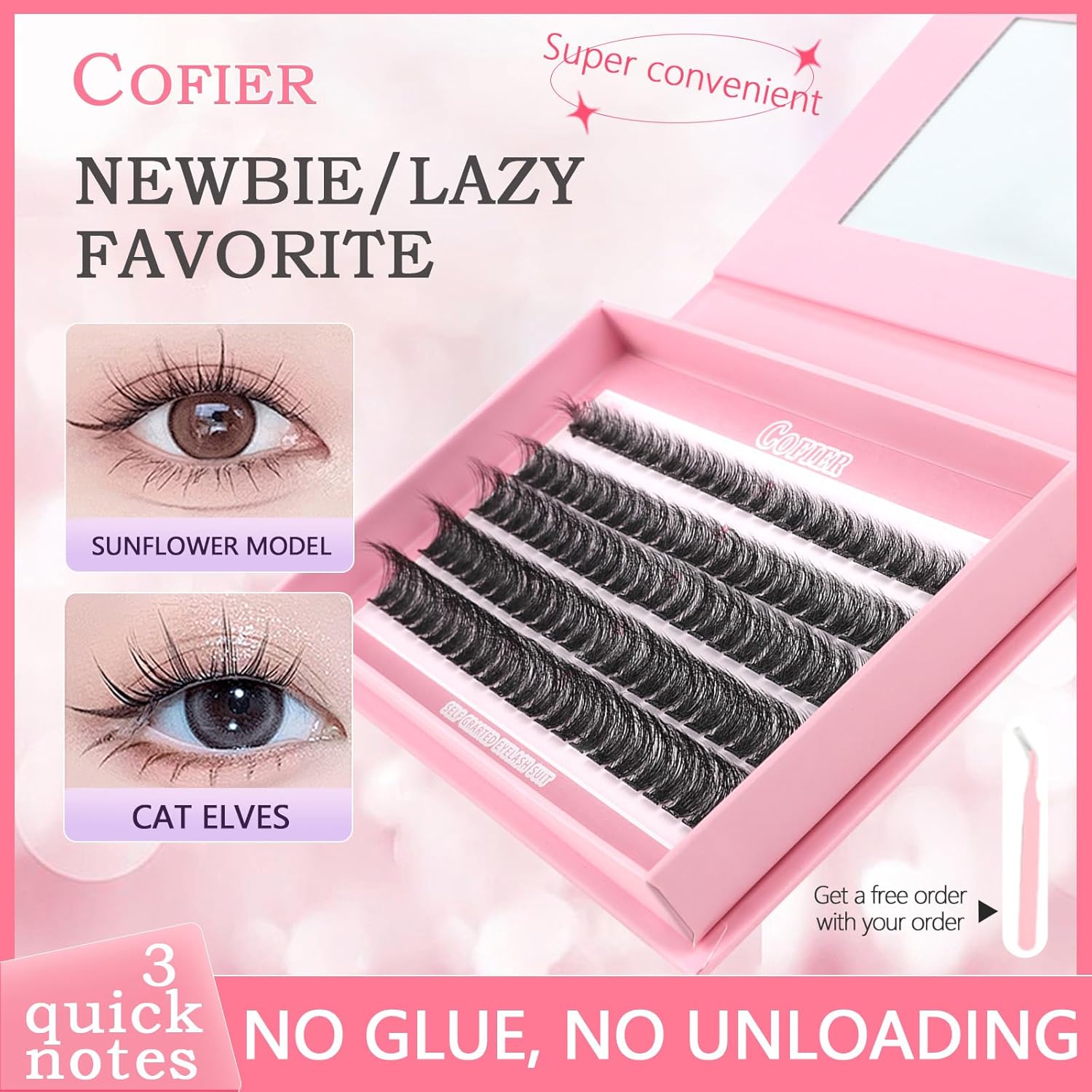 Glue-Free Wispy Lash Clusters Kit, 100 Pcs Individual Eyelash Clusters (12-20mm D Curl)- DIY Lash Extension Kit with Eyelashes Tweezers, Natural Fluffy Fake Lashes for Home Use, Beginners Friendly