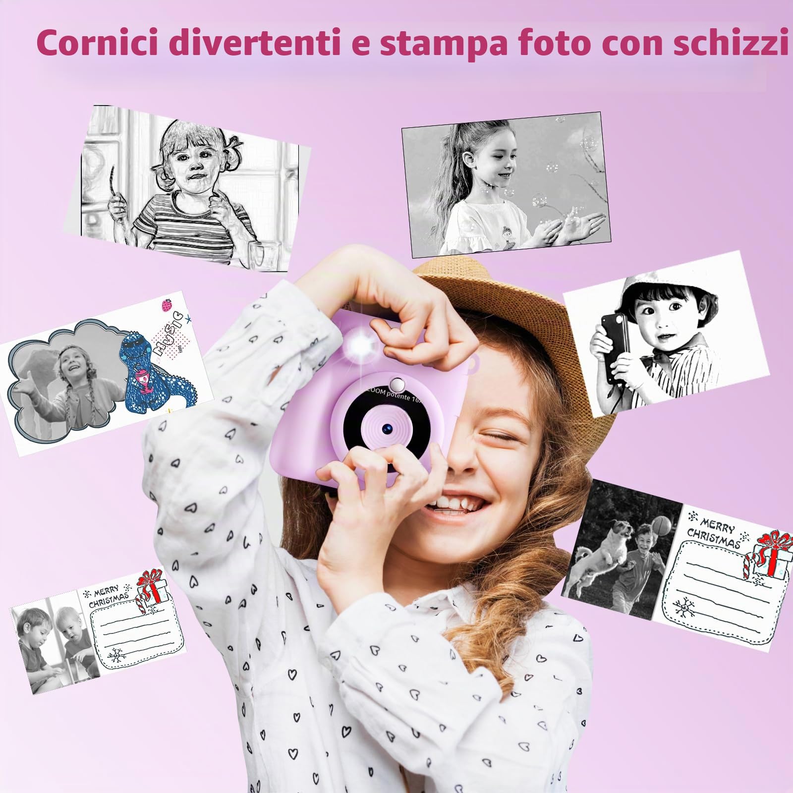 CHRERNA Macchina Fotografica Bambini Istantanea,2,4 Pollici Fotocamera Istantanea Bambini con 32GB Scheda, 1080P HD Fotocamera Digitale Bambina, Regalo per Ragazze Ragazzi da 3-12 Anni