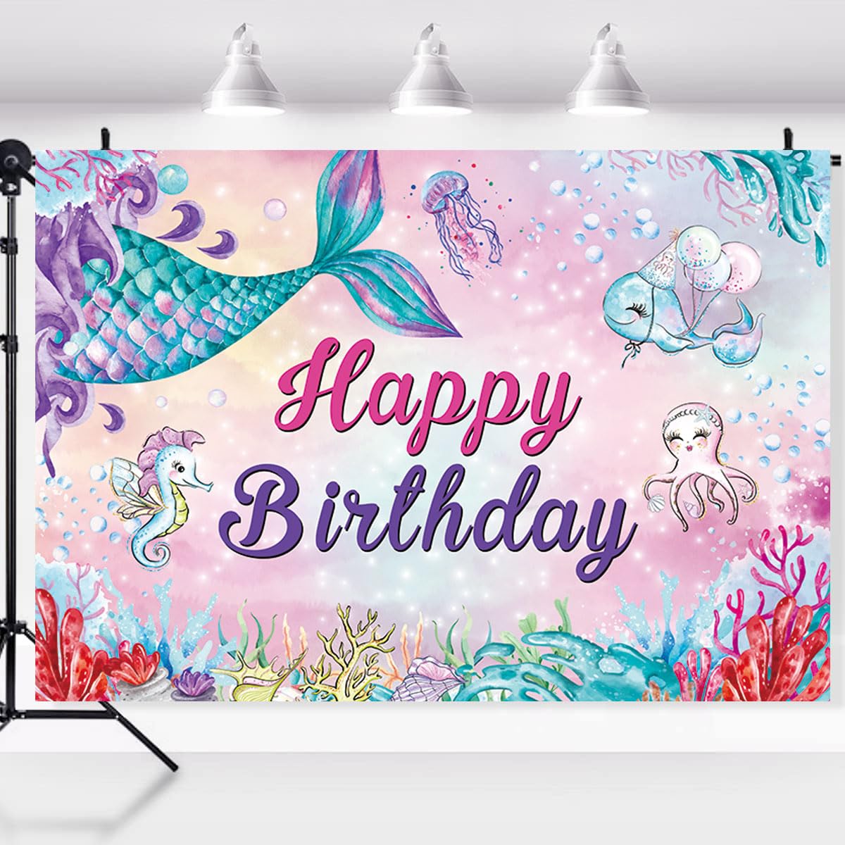 Avezano Meerjungfrau-Geburtstagsbanner 180x100 Cm – Unterwasser-Motiv Mit „Happy Birthday“ Für Partys