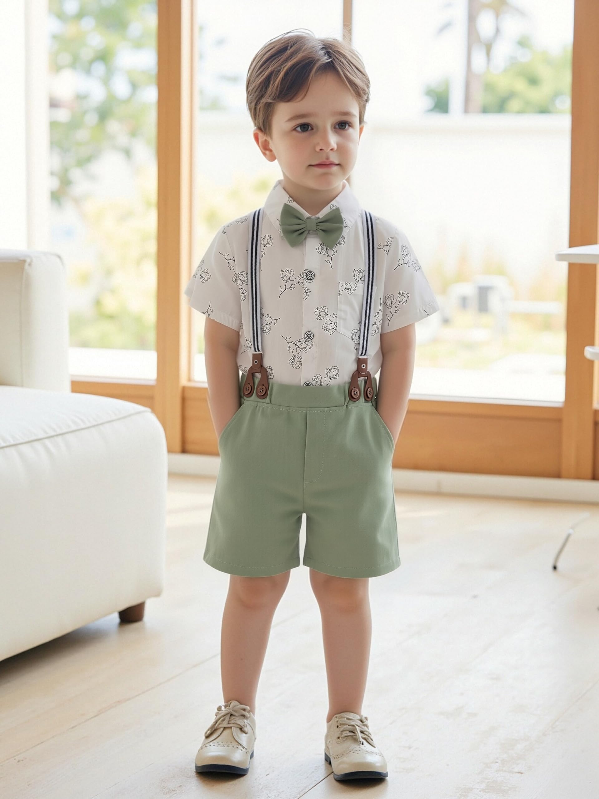 ZOEREA Jungenkleidung für Kinder, formeller Anzug, Sommer, kurzärmeliges Hemd und Shorts, Gentleman-Outfit, 2-teiliges Bekleidungsset, 5–10 Jahre