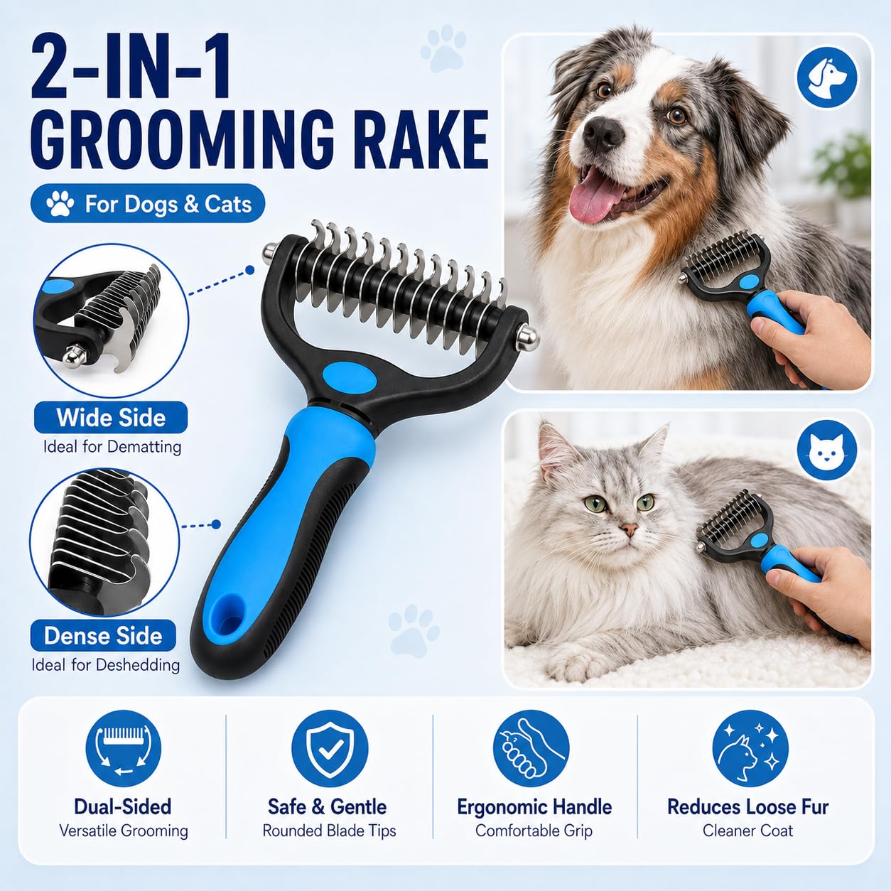 Ysenchan Dog Grooming Deshedding Brush Undercoat Rake Stainless Steel Comb