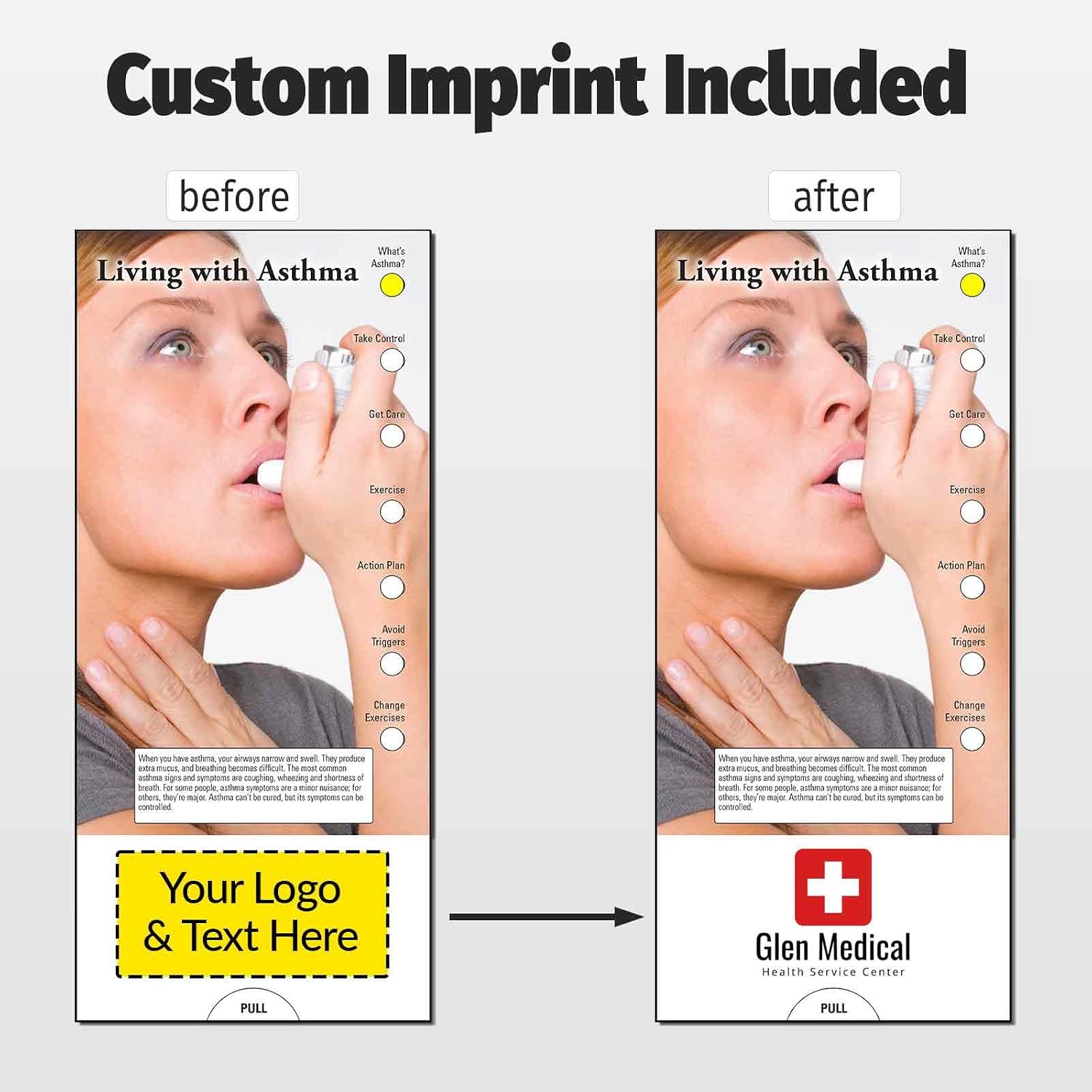 ZOCO – Living with Asthma Slide Charts – Pack of 250 – Custom Logo & Text – Patient Education Handouts for Clinics, Doctors & Pharmacies – 3.75 x 8.5 Inches