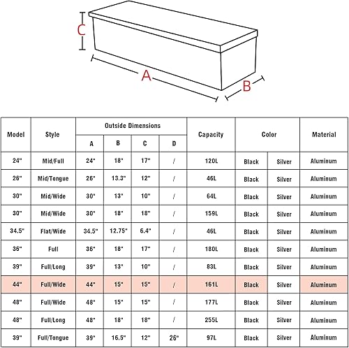Miniatura 7 de SSN Caja de herramientas de aluminio resistente de 44 pulgadas, caja de herramientas con patrón de banda de rodadura de 5 barras con mango lateral,