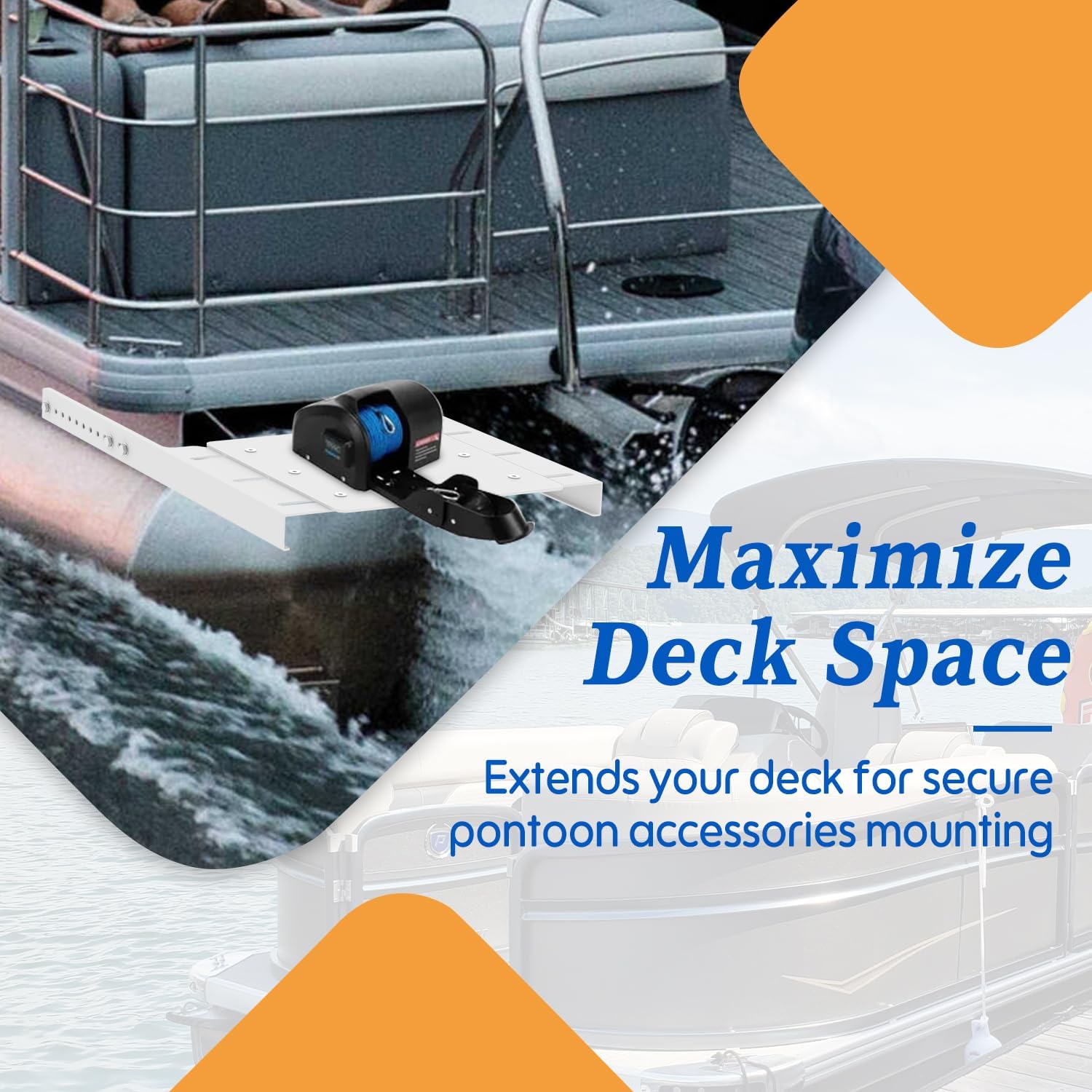 Aluminum Pontoon Accessory Mount, Adjustable Pontoon Anchor Ledge with 14.8" to 24" Adjustable Width Range, White Powder-Coated Pontoon Accessory Mounting Platform for Anchor Winch or Grill