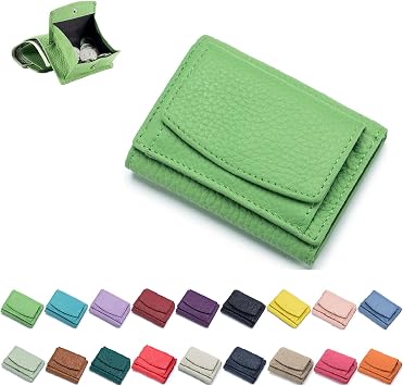 Genuine Leather RFID Blocking Card Holder Organizer Pocket Mini Wallet, 2024 New Preliminary Wallet With Coin Pouch, Womens Genuine Leather Wallet, for Family Folding Mini Wallet A-Green