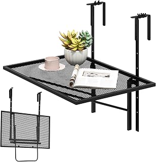 GOPLUS Balkontisch hängend, Balkonhängetisch klappbar 5-stufig höhenverstellbar, 60,5x40,5cm Hängetisch bis 20kg belastbar, Klapptisch Balkon, Beistelltisch Outdoor für balkongeländer von 4,5-10cm