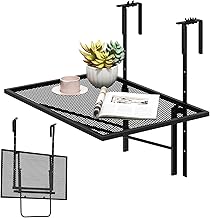 GOPLUS Balkontisch hängend, 60,5x40,5cm Balkonhängetisch 5-stufig höhenverstellbar, Hängetisch klappbar bis 20kg belastbar, Klapptisch Balkon, Beistelltisch für balkongeländer von 4.5-10cm
