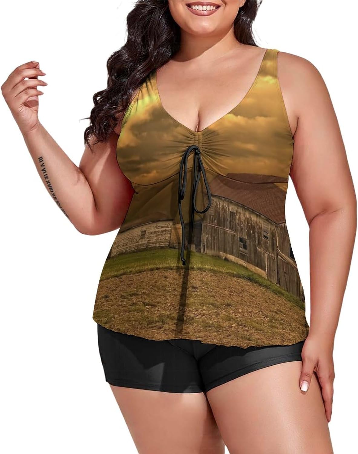 Womens Plus Size Tankini Swimsuits with Shorts Bananas Fruit Two Piece Bathing Suit Summer Fruit Swimwear Tummy Control