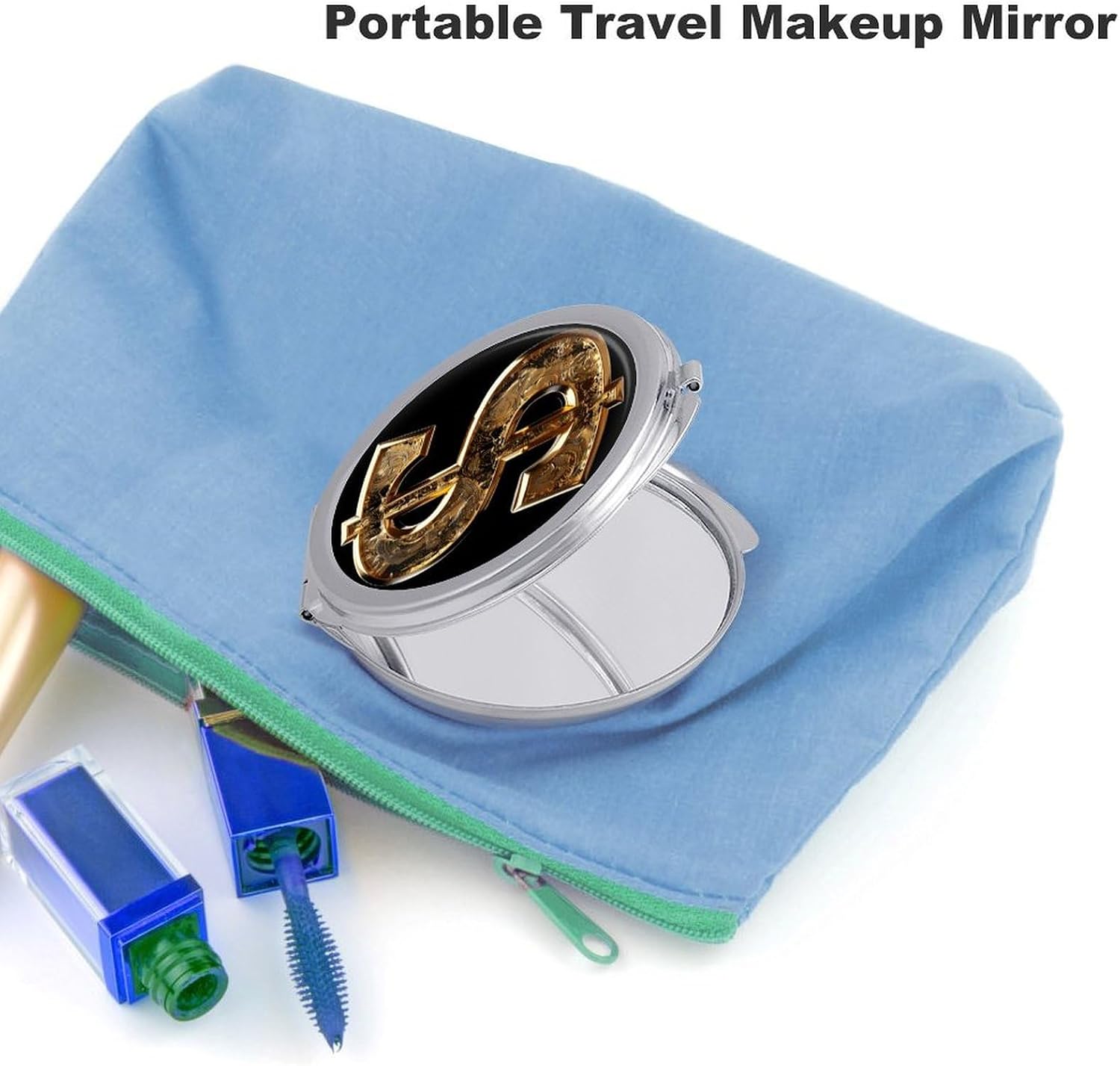 Gold Dollar Sign Makeup Mirror Lightweight Compact Mirror Portable Folding Travel Mirror 2-Sided Round Handheld Beauty Mirrors Mini Pocket Mirrors for Gift image 3