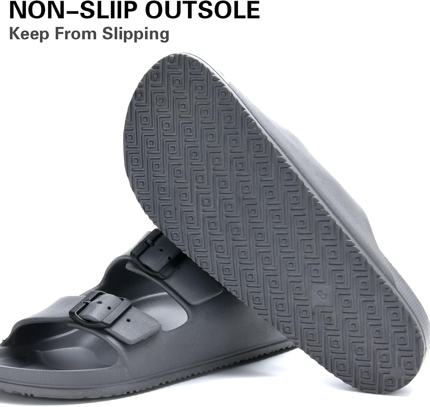Temi Mens Slides Adjustable Slip on Sandals,Summer Beach Pool Shower EVA Sandals for Men,Double Buckle Lightweight Waterproof Comfy Bathroom Flat House Slippers for Men Size image 5