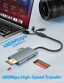 4-in-1 Multi Memory Card Reader for SD/Micro SD/MS/xD-Picture-Cards, Memory Stick Pro Duo Adapter with Lightning/USB-C/USB-A Connectors, Sony Cybershot Card Reader for iPhone 17/16/15/14/Android/PC