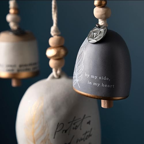 Miniatura 5 de DEMDACO by My Side in My Heart - Mini campana inspirada en hierro con plumas gris pizarra de 2.5 pulgadas, metal, madera, hierro