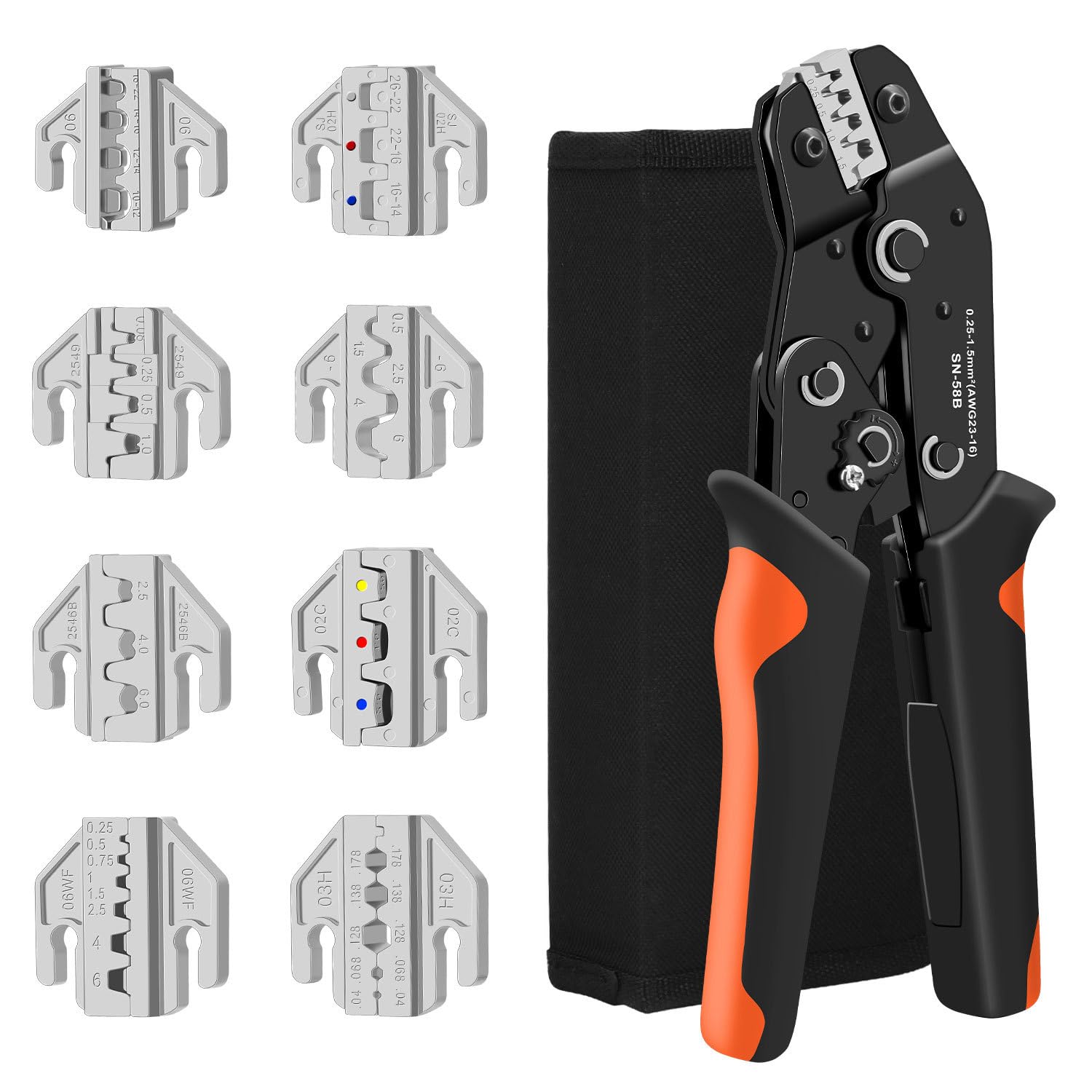 Crimpadora Terminales Eléctricos Profesional 9 en 1, Kit Prensa Alicate de Cravar para Cables Gruesos 0.08-35mm², con 9 Mordazas Intercambiables para MC4, Punteras y Bricolaje