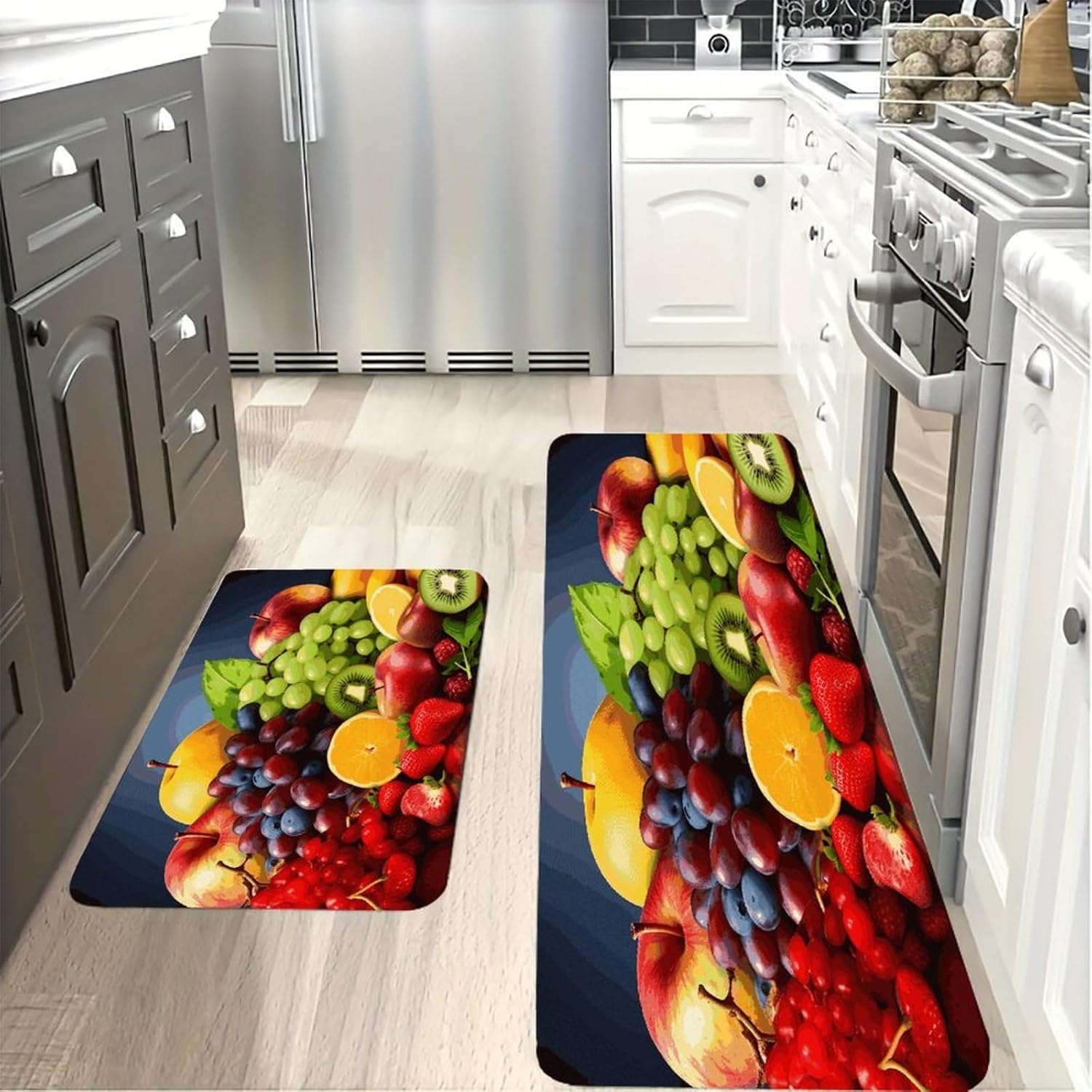Fruits Kitchen Mats with 2PCS Non-Slip Washable,Kitchen Rug Heavy Duty Durable, Floor Mats for Kitchen,Office,Sink,Laundry