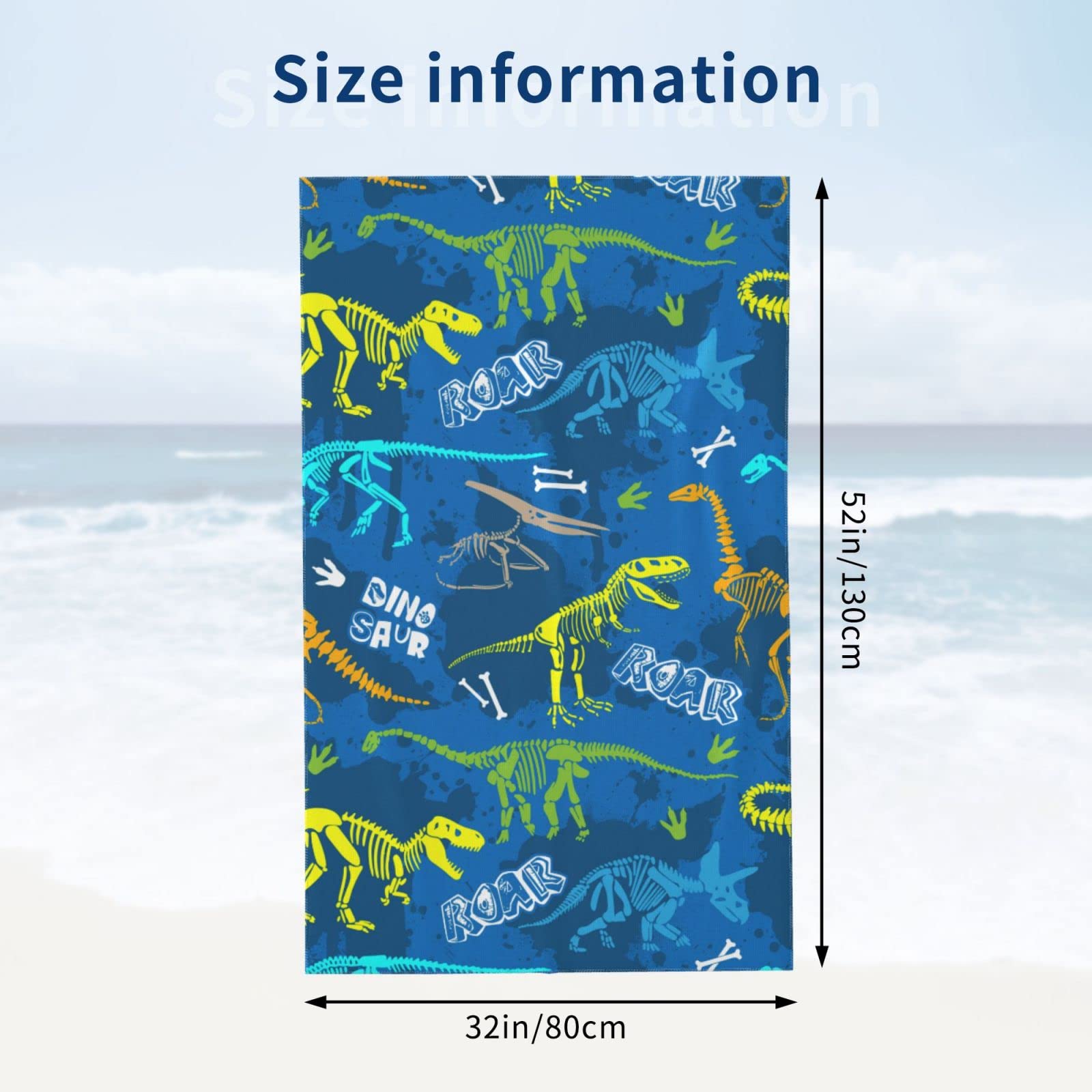 Dinosaur Large Beach Towel For Kids - Oversized 32x52 Inch Microfiber Quick-Dry Towel For Pool, Bath, Travel - View #2