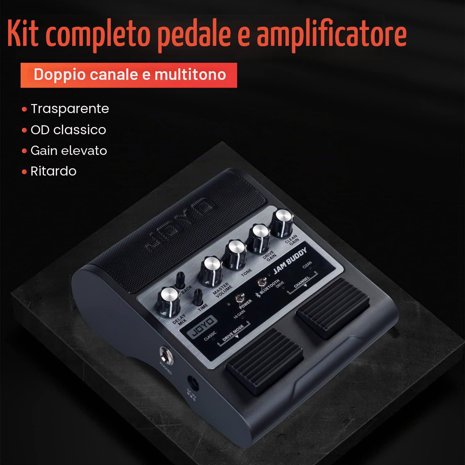 JOYO Jam Buddy Dual Channel - Amplificatore per chitarra elettrica, con 2 altoparlanti Bluetooth 4.0 da 4 W, per esercizio, amplificatore, pedale effetto (nero)