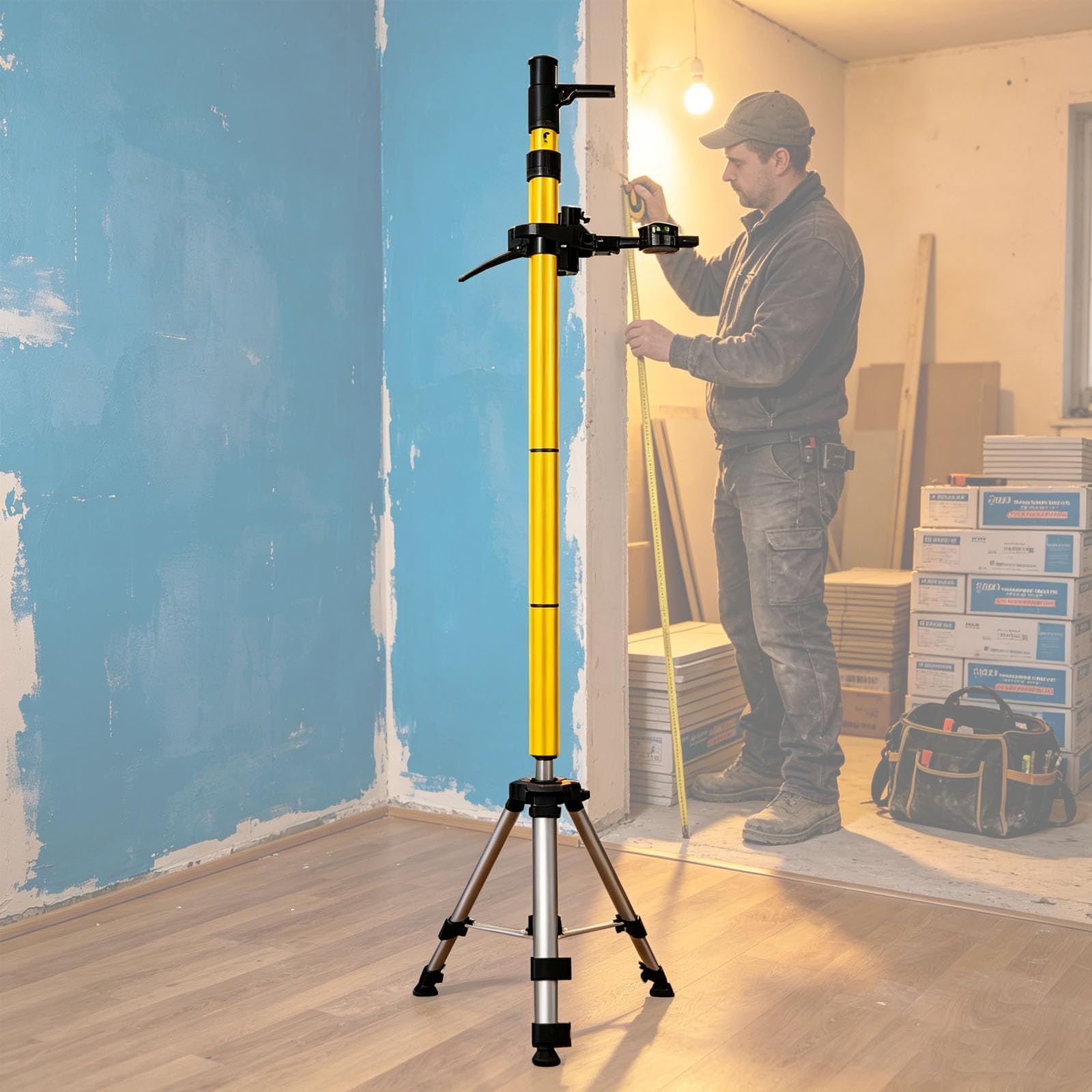 Mástil Para nivel Láser Trípode Portátil Con Soporte Para Nivel Láser De Longitud Ajustable, Barra De Nivelación Retráctil Para Renovación De Edificios Y Topografía, Accesorios Para Poste(2.4m/7.8ft)